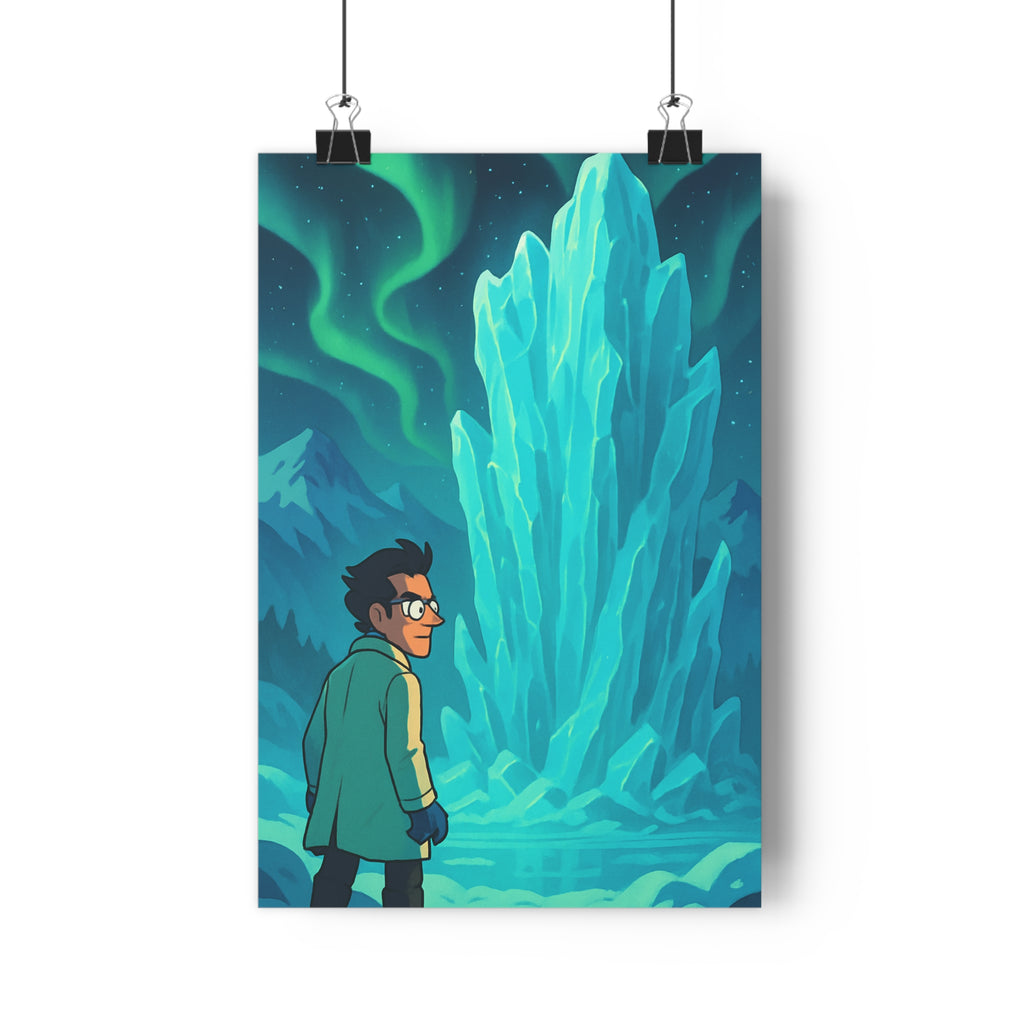 Poster décoratif aventure glaciale cartoon lumineux vibrant glacier mystérieux bureau chambre 30x46 aurores boréales