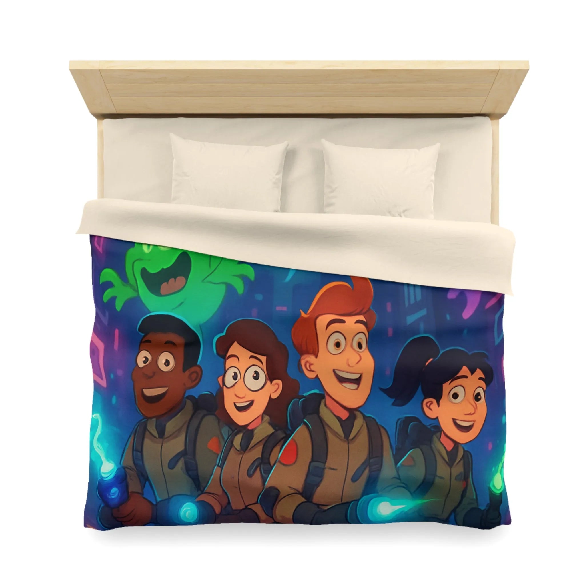 Housse de couette fantômes stylisés chasseurs de spectres pour chambre d'enfant joyeuse et colorée