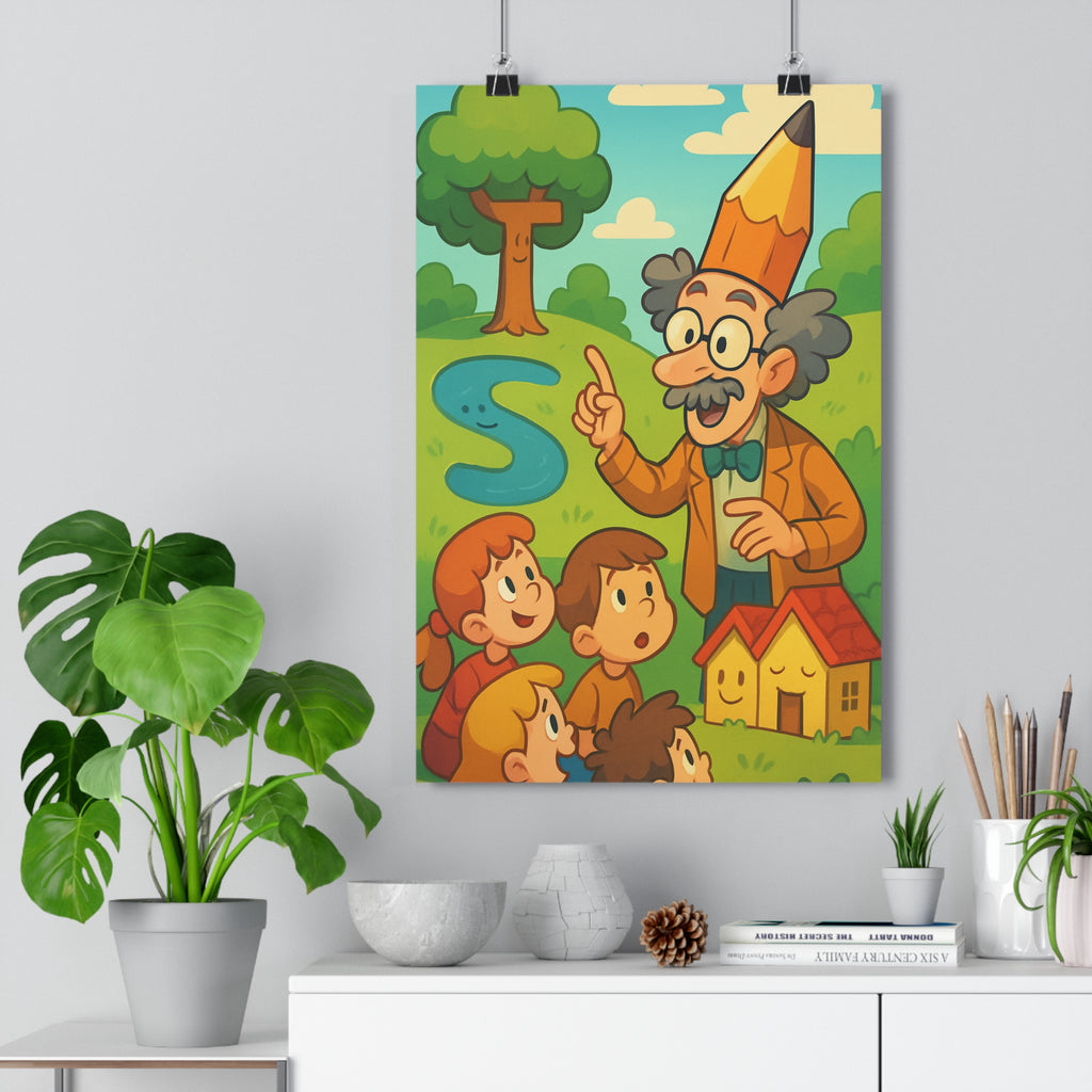Poster décoratif éducatif coloré cartoon joyeux enfant chambre paysage fantasque vibrant amusant interactif créatif