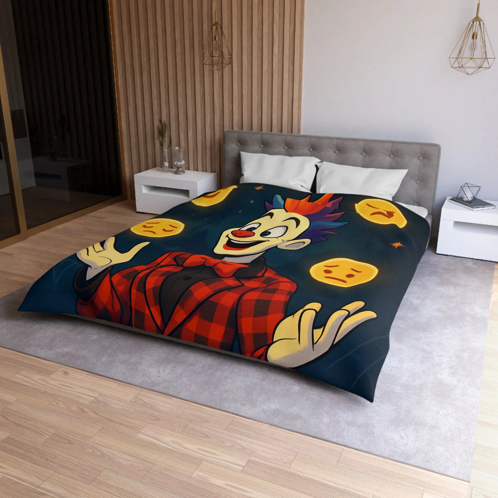 Housse de couette clown coloré dans un cirque avec émojis expression faciale variée