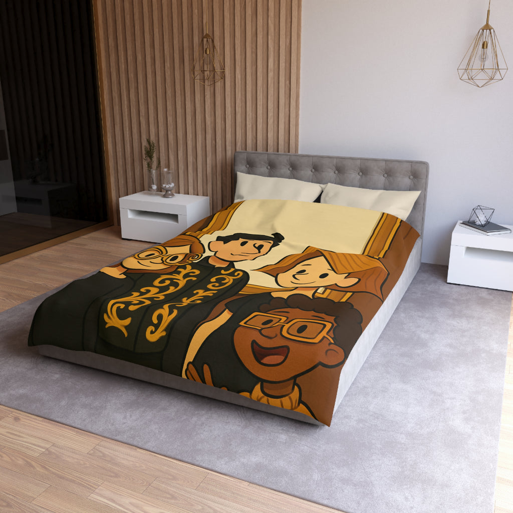 Housse de Couette Originale avec Illustration de Quatre Personnages Animés au Style Unique