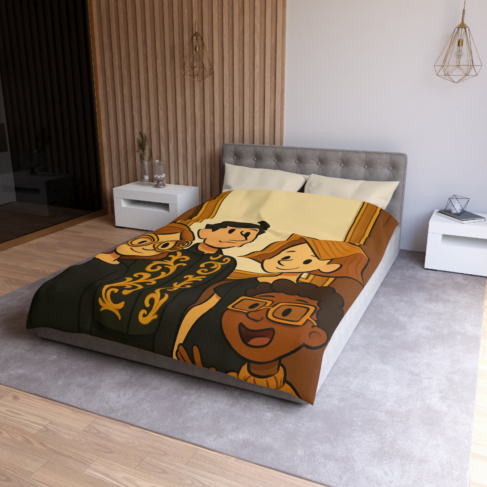 Housse de Couette Originale avec Illustration de Quatre Personnages Animés au Style Unique