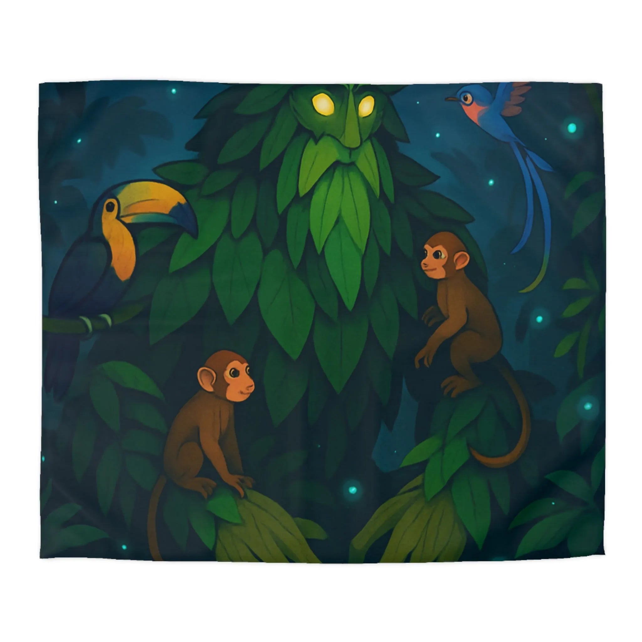 Housse de couette forêt enchanteresse avec animaux exotiques et créature mystérieuse