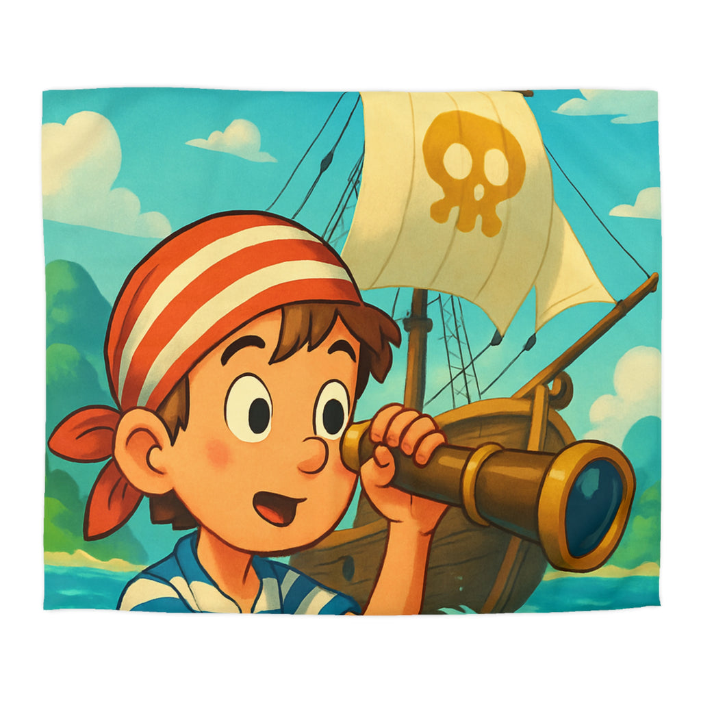 Housse de Couette Pirate Enfantine avec Bateau et Jumelles pour Chambre Aventure