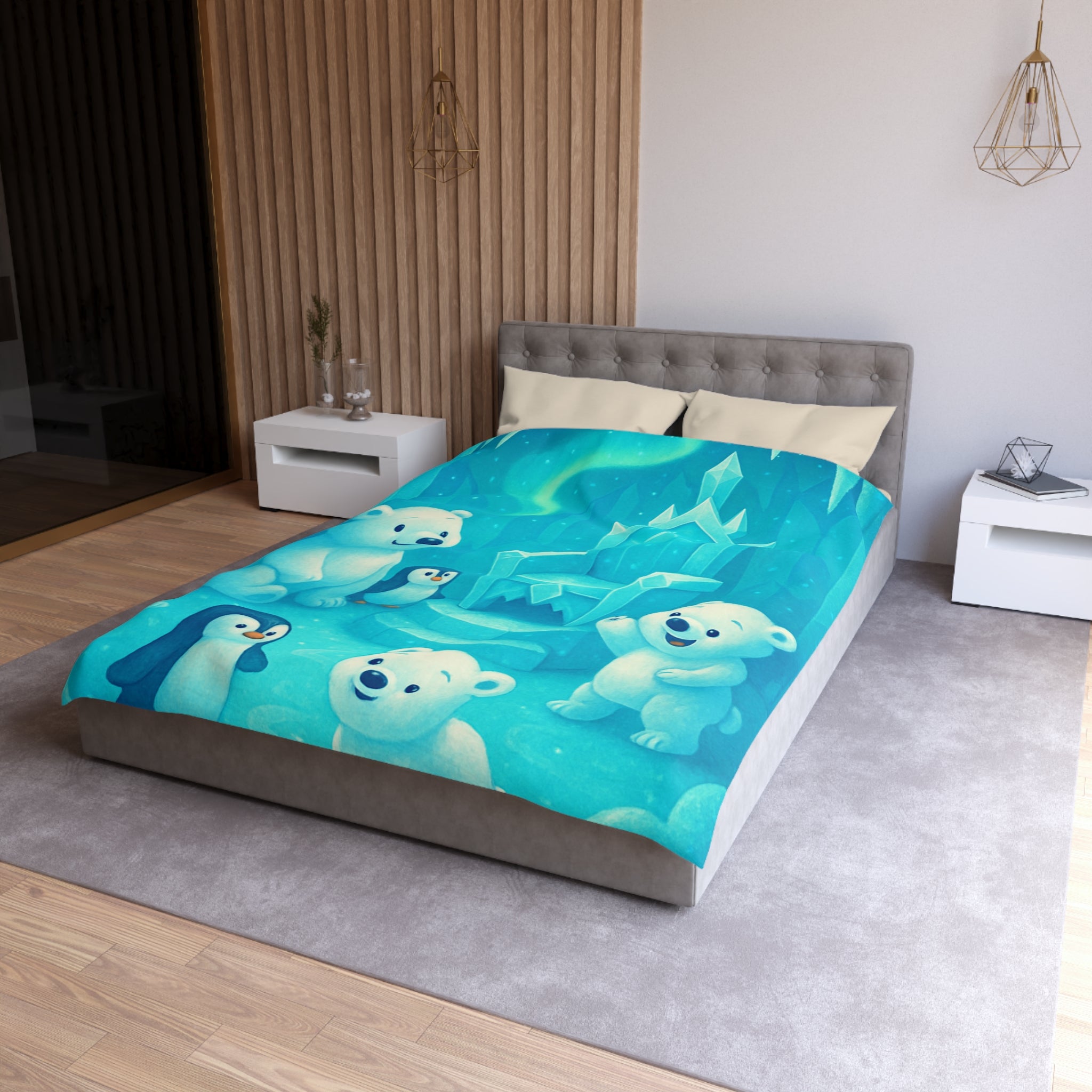 Housse de couette polaire avec ours et pingouins dans royaume glacial féerique