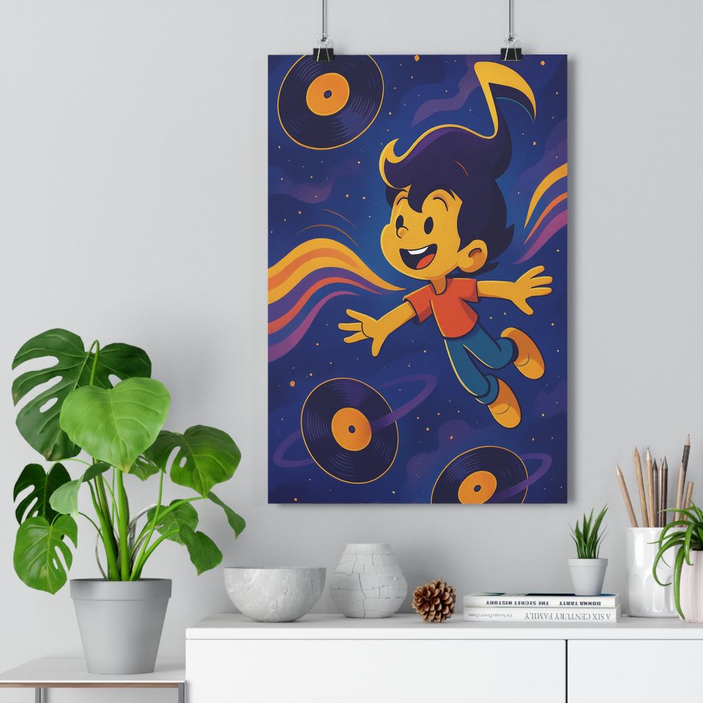 Poster décoratif cartoon joyeux bleu rouge musique enfant espace fantastique moderne chambre vinyle étoilé