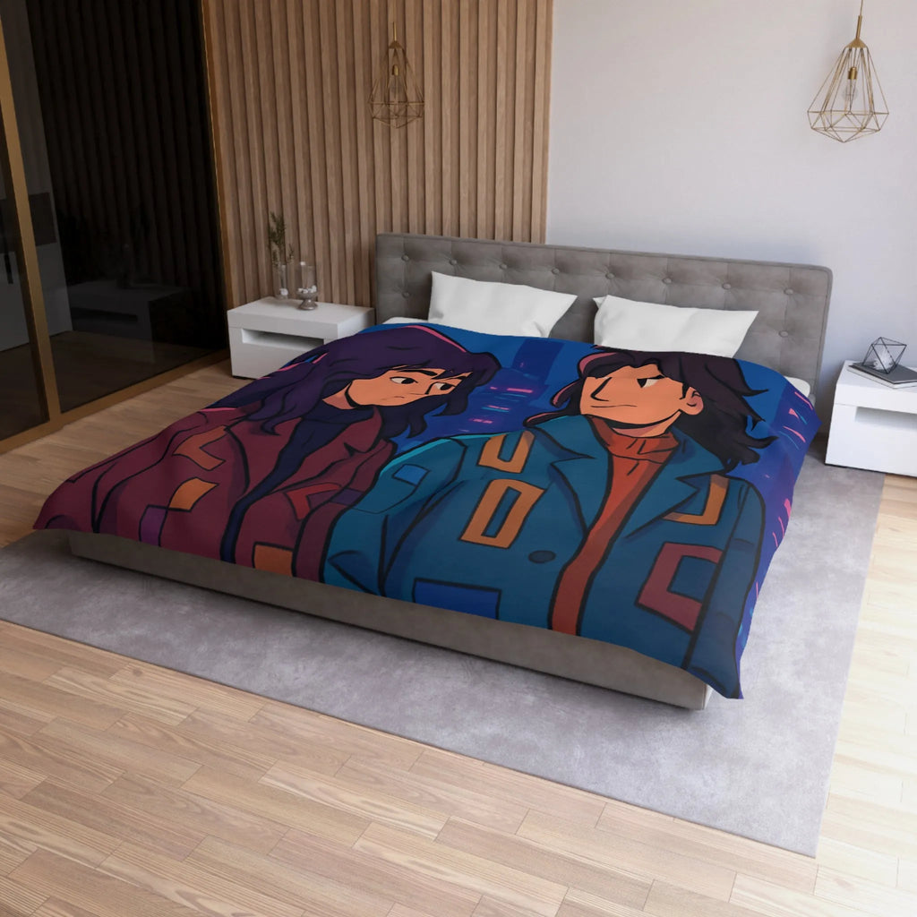 Housse de Couette Artistique avec Design de Ville Nocturne et Lune Éclatante