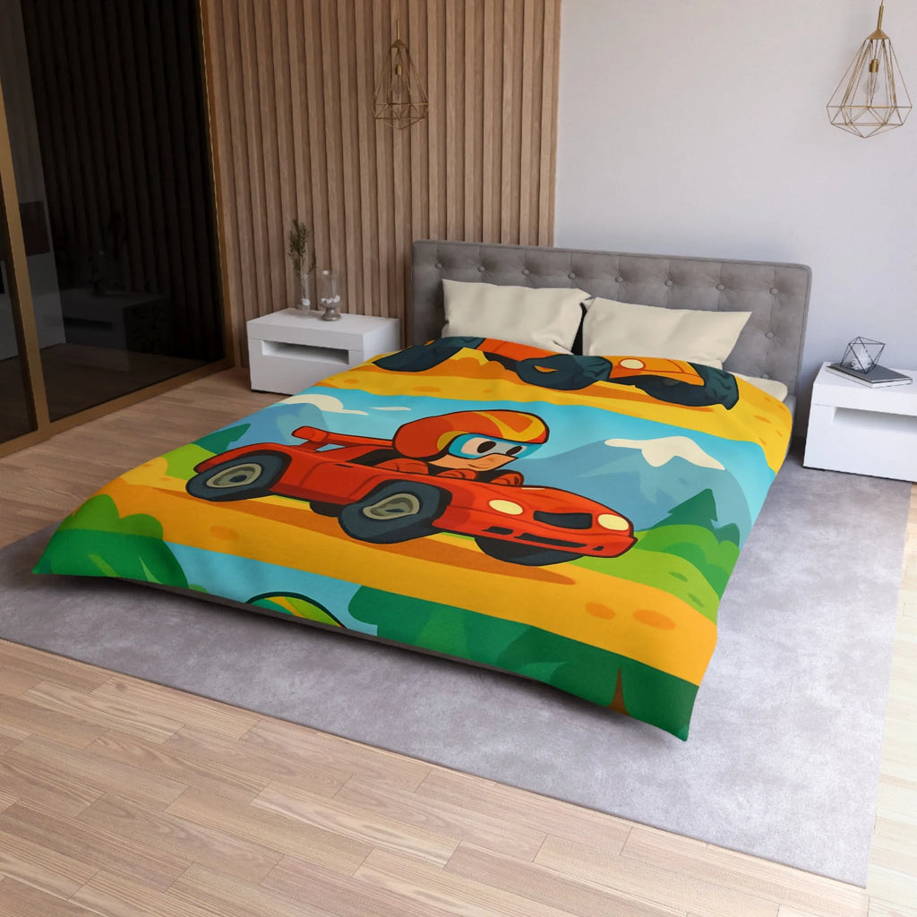 Housse de couette colorée avec motifs de voitures et paysages pour chambre d'enfant