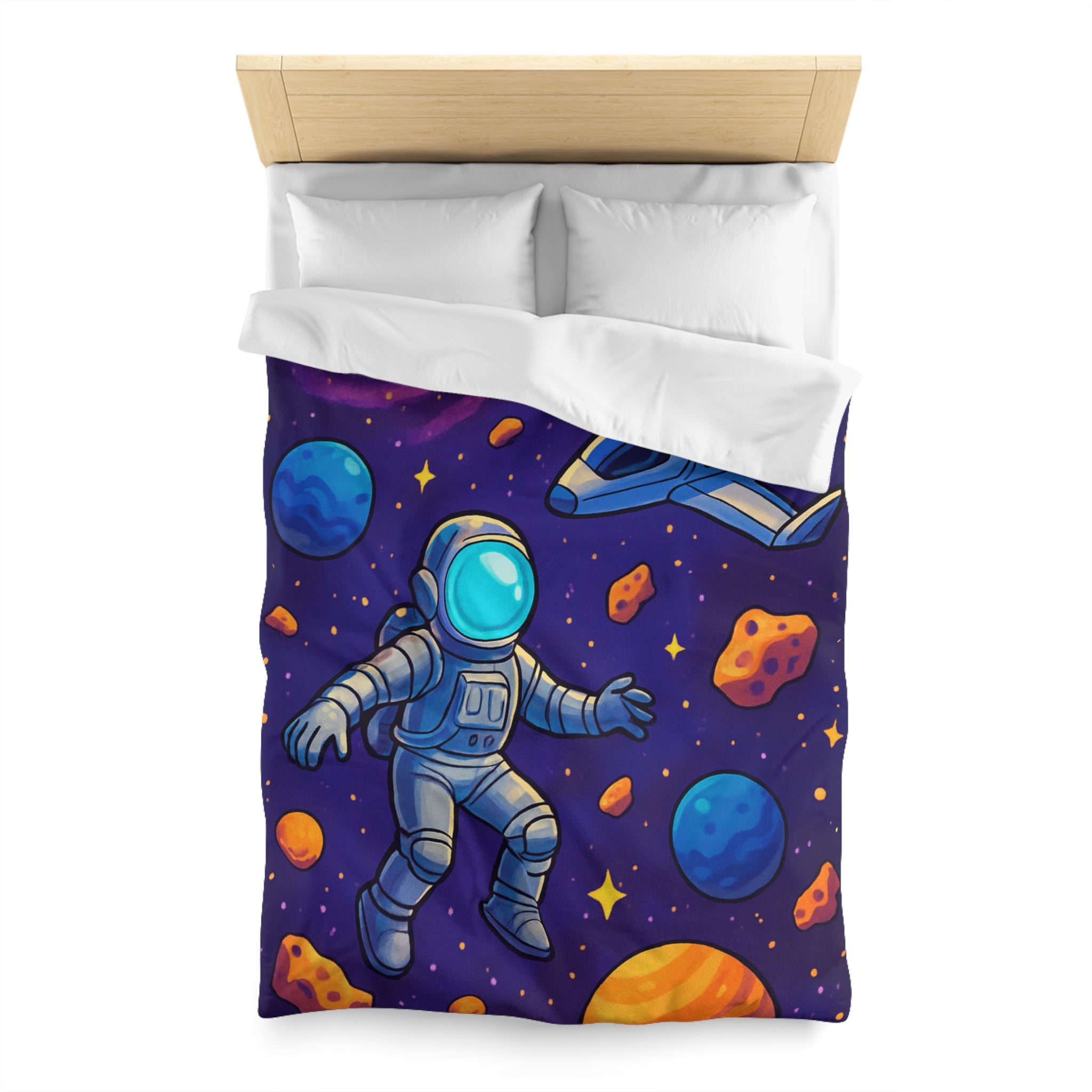 Housse de couette spatiale avec astronaute et planètes colorées pour enfants et adultes
