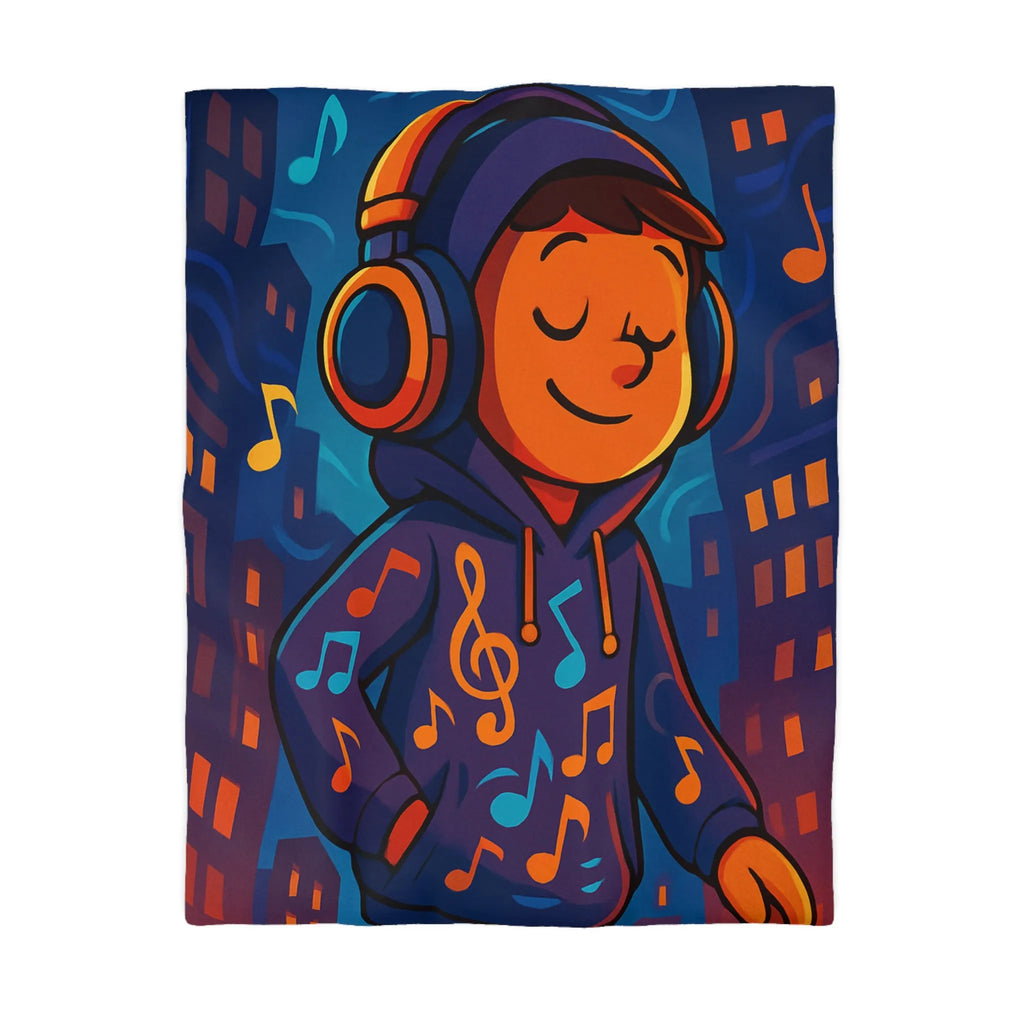 "Housse de couette colorée avec design urbain de musique pour chambre moderne et dynamique"