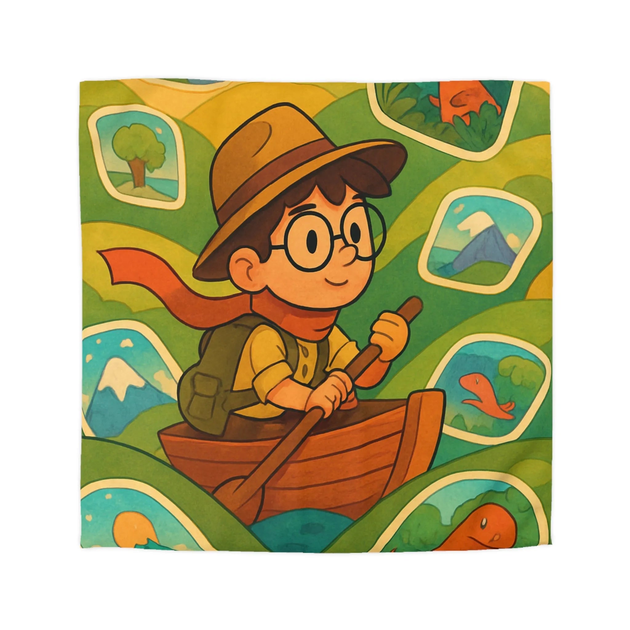 Housse de couette enfant aventure renversante explorateur en bateau et créatures mystiques