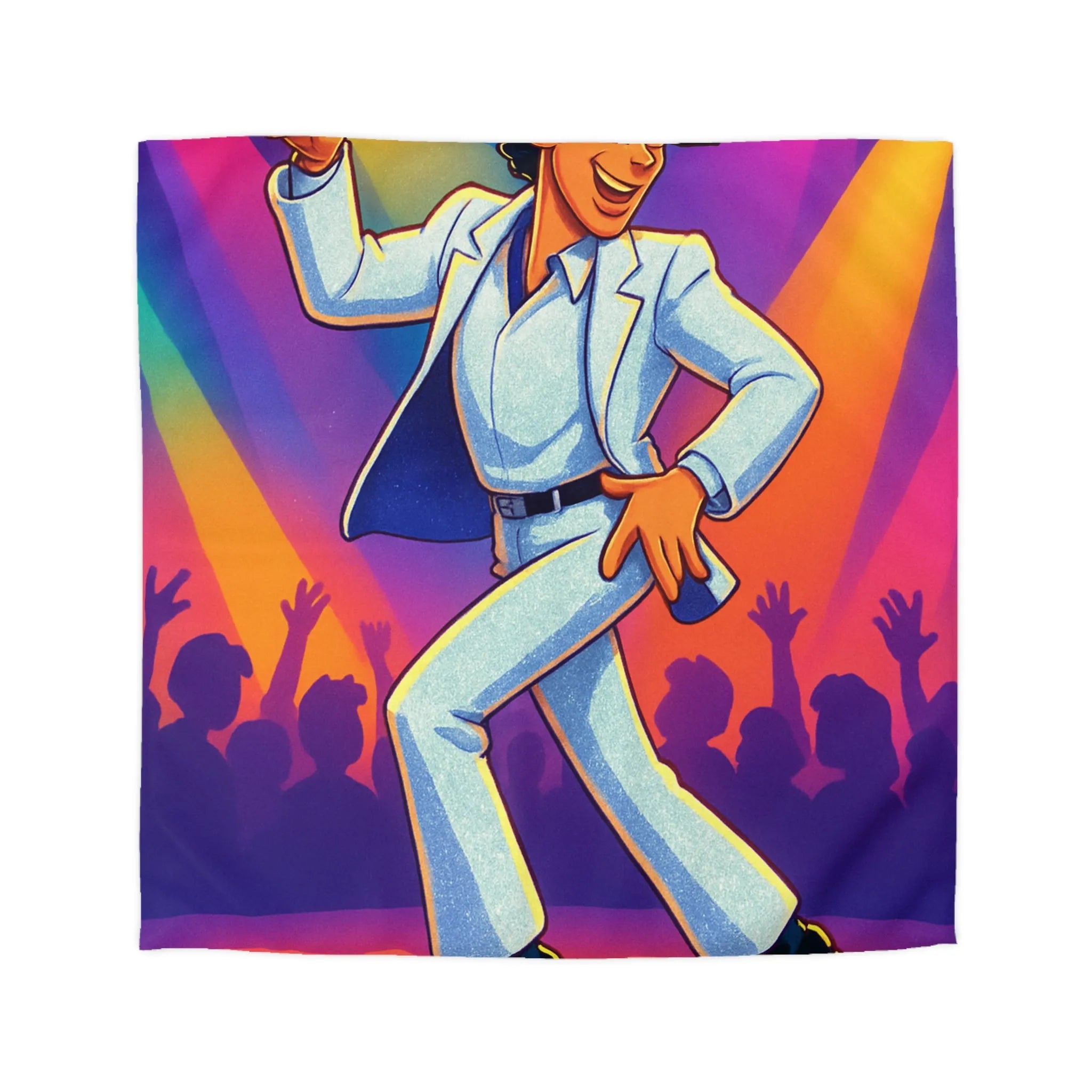 Housse de couette danseur animé en costume blanc avec lumières de scène colorées