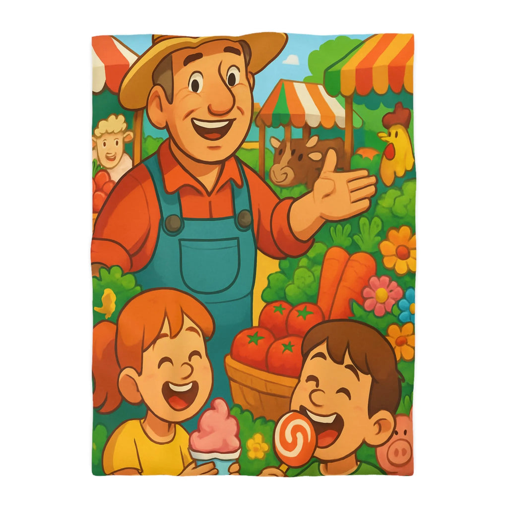 Housse de couette avec illustration joyeuse de ferme pour chambre d'enfant colorée et vivante