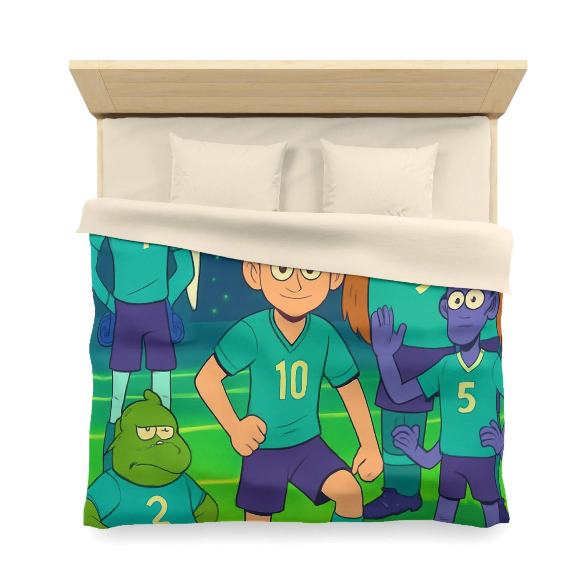 Housse de Couette Football Enfants Dessins Animés Fantastiques avec Joueurs et Effets Colorés