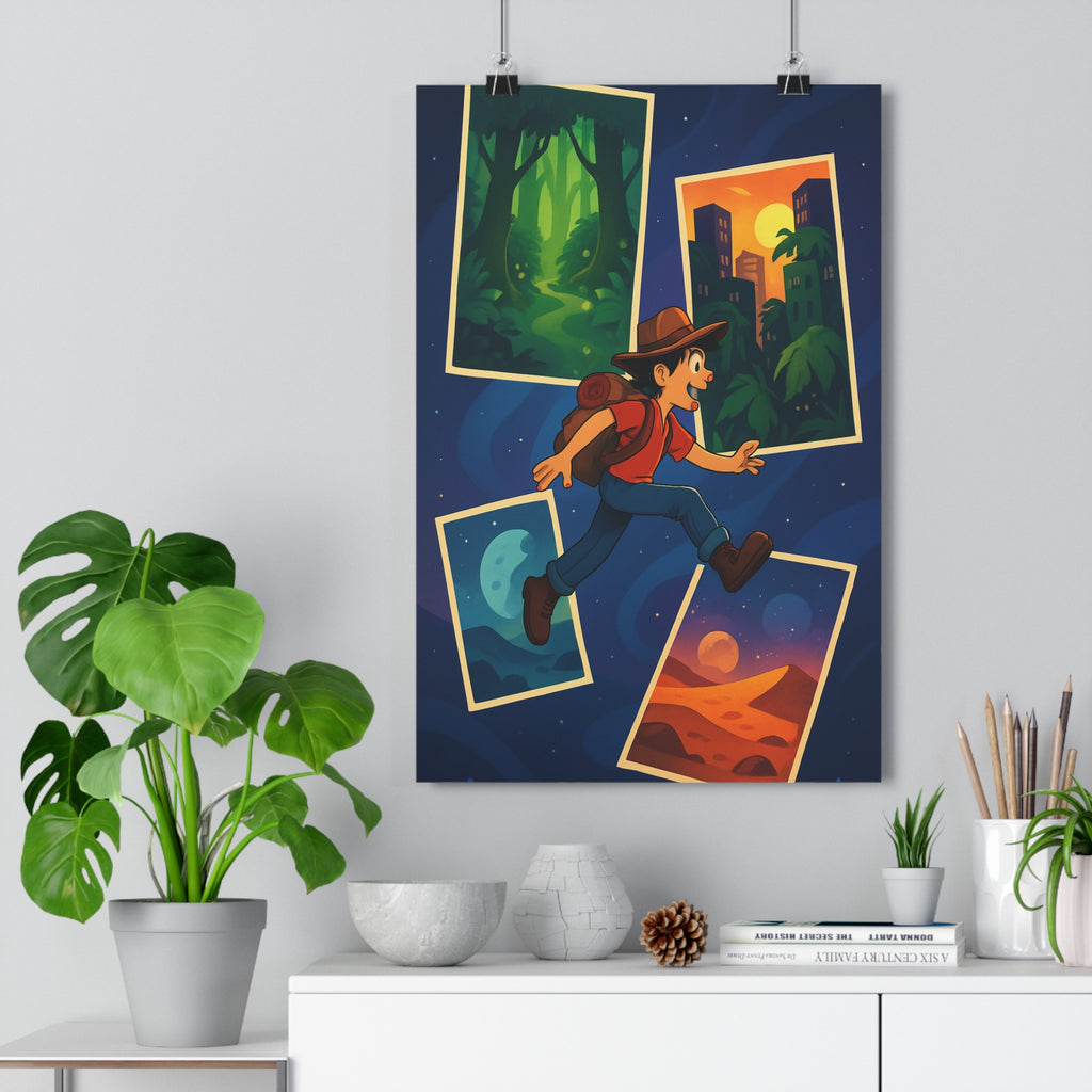 Poster décoratif aventure dessin animé coloré forêt ville lune désert chambre enfant ambiance qualité