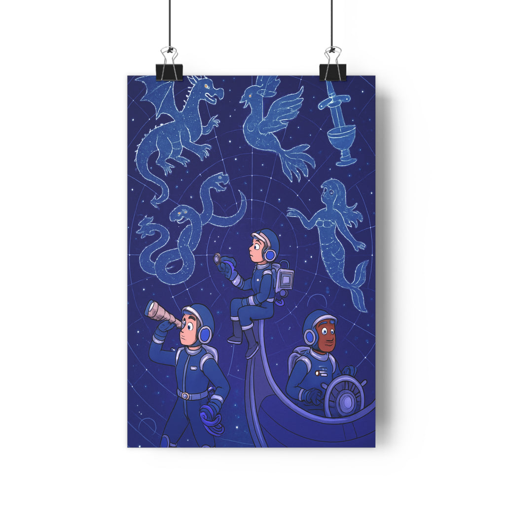 Poster décoratif cosmique coloré futuriste cartoon aventure enfant chambre astronaute constellation créature espace étoile