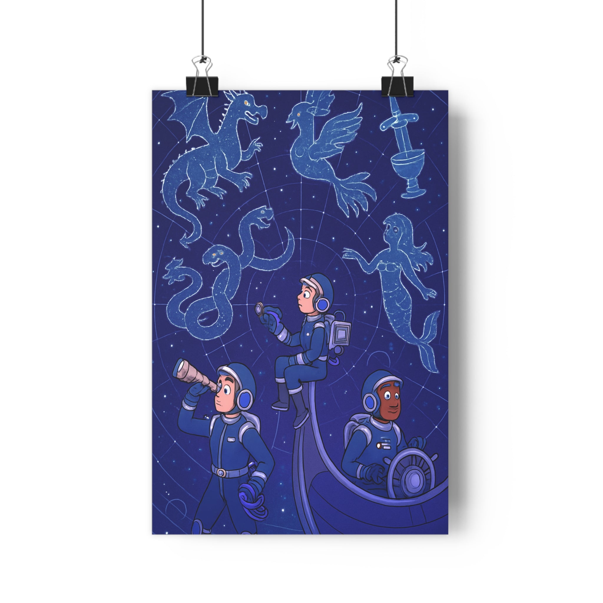 Poster décoratif cosmique coloré futuriste cartoon aventure enfant chambre astronaute constellation créature espace étoile