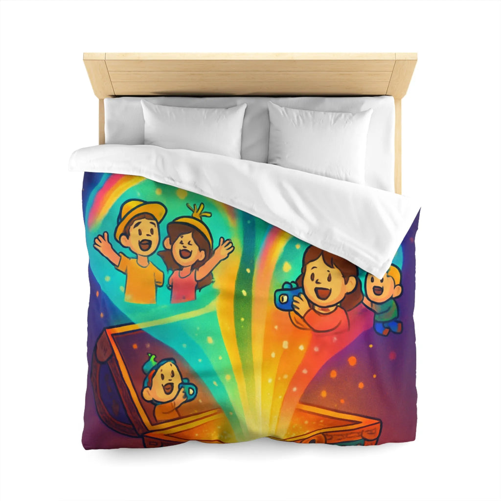 Housse de couette colorée avec coffre magique et souvenirs lumineux pour chambre joyeuse