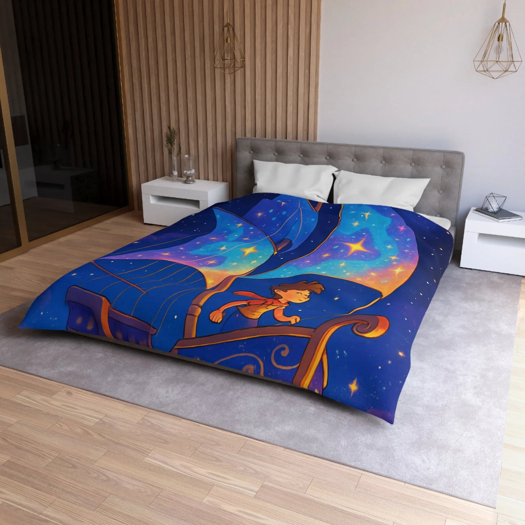 Housse de Couette Enchantée: Bateau Stardust Voyageant Dans l'Univers Étoilé pour Enfants