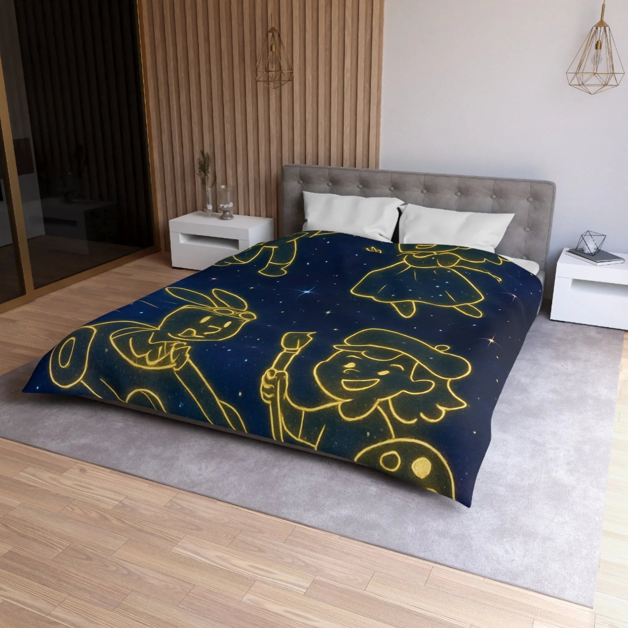 Housse de Couette Enfant Cosmos avec Constellations Astronautes Princesse Lapin Artiste