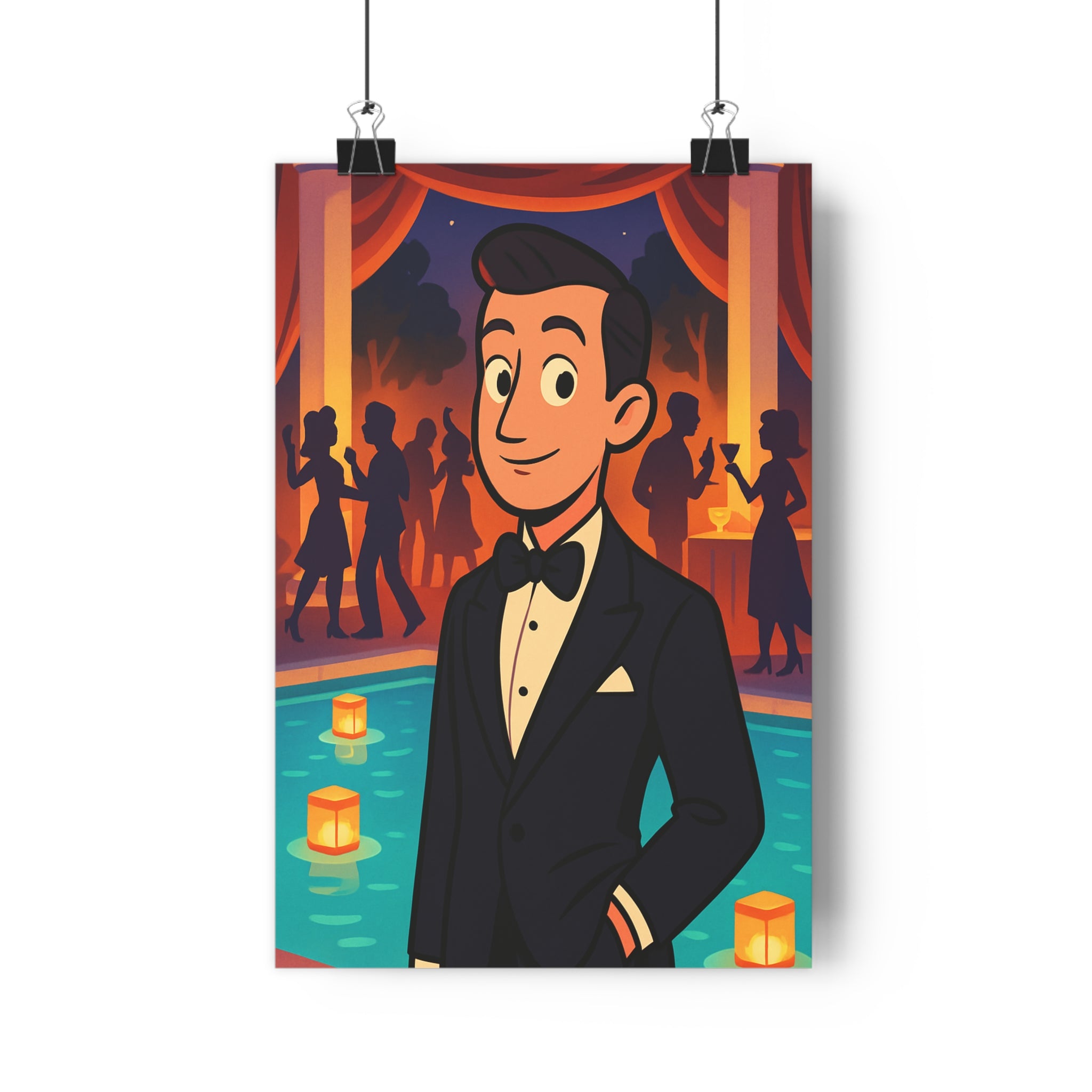 Poster décoratif rouge blanc cartoon lumineux salon chambre artistique festif élégant ambiance luxueuse dessin