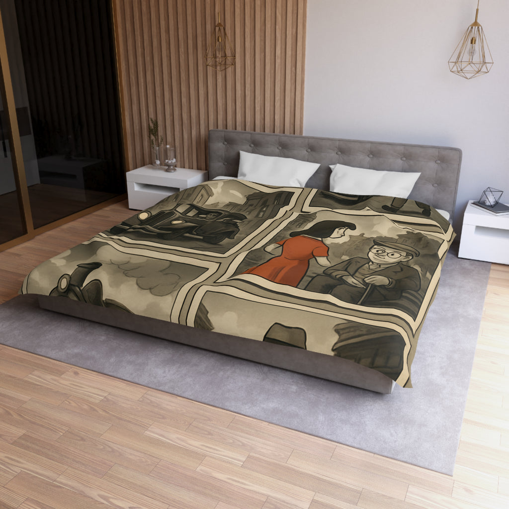 Housse de couette rétro avec illustration vintage d'histoires urbaines nostalgiques et romantiques