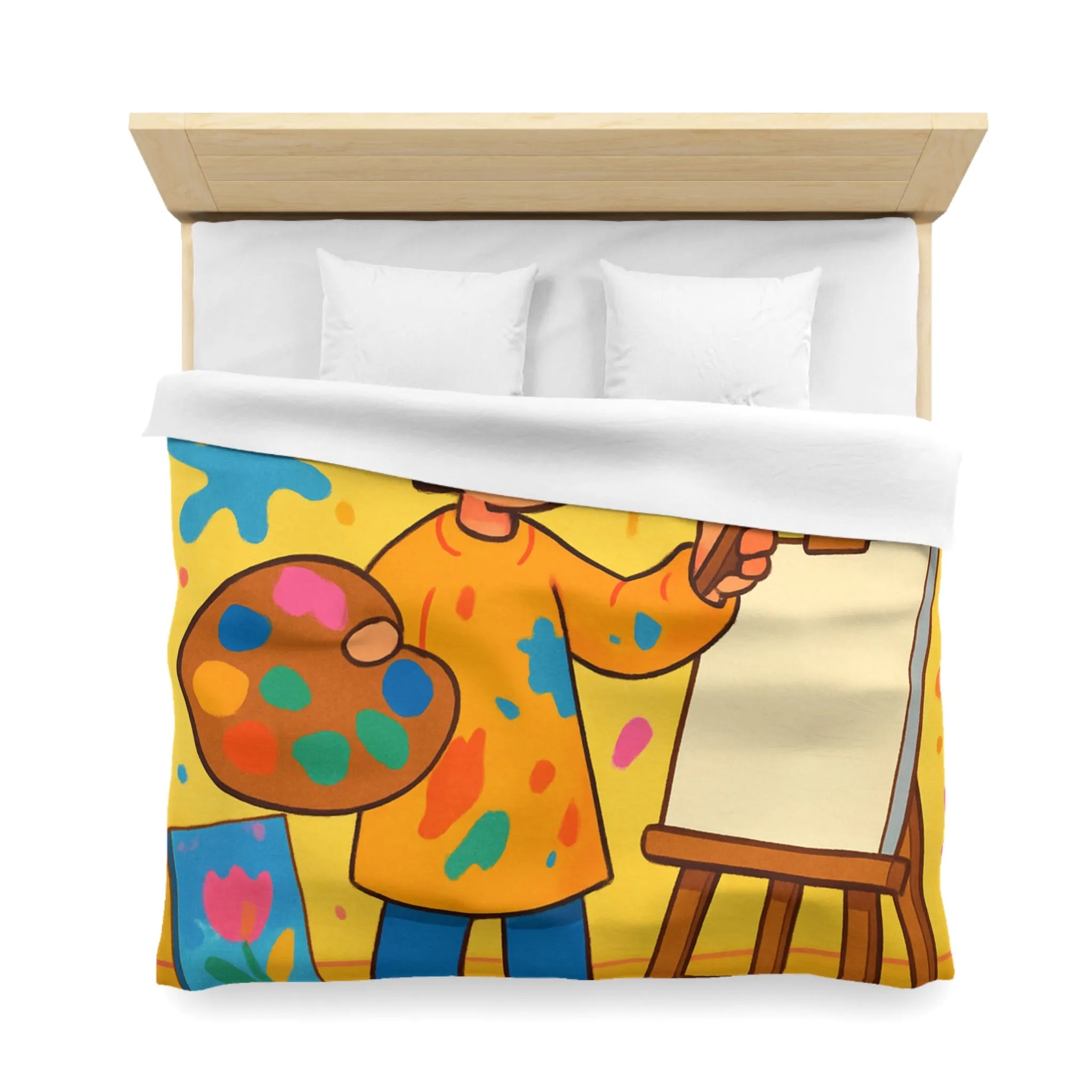 Housse de Couette Colorée avec Motif Artiste Enfant Peignant dans un Atelier Joyeux