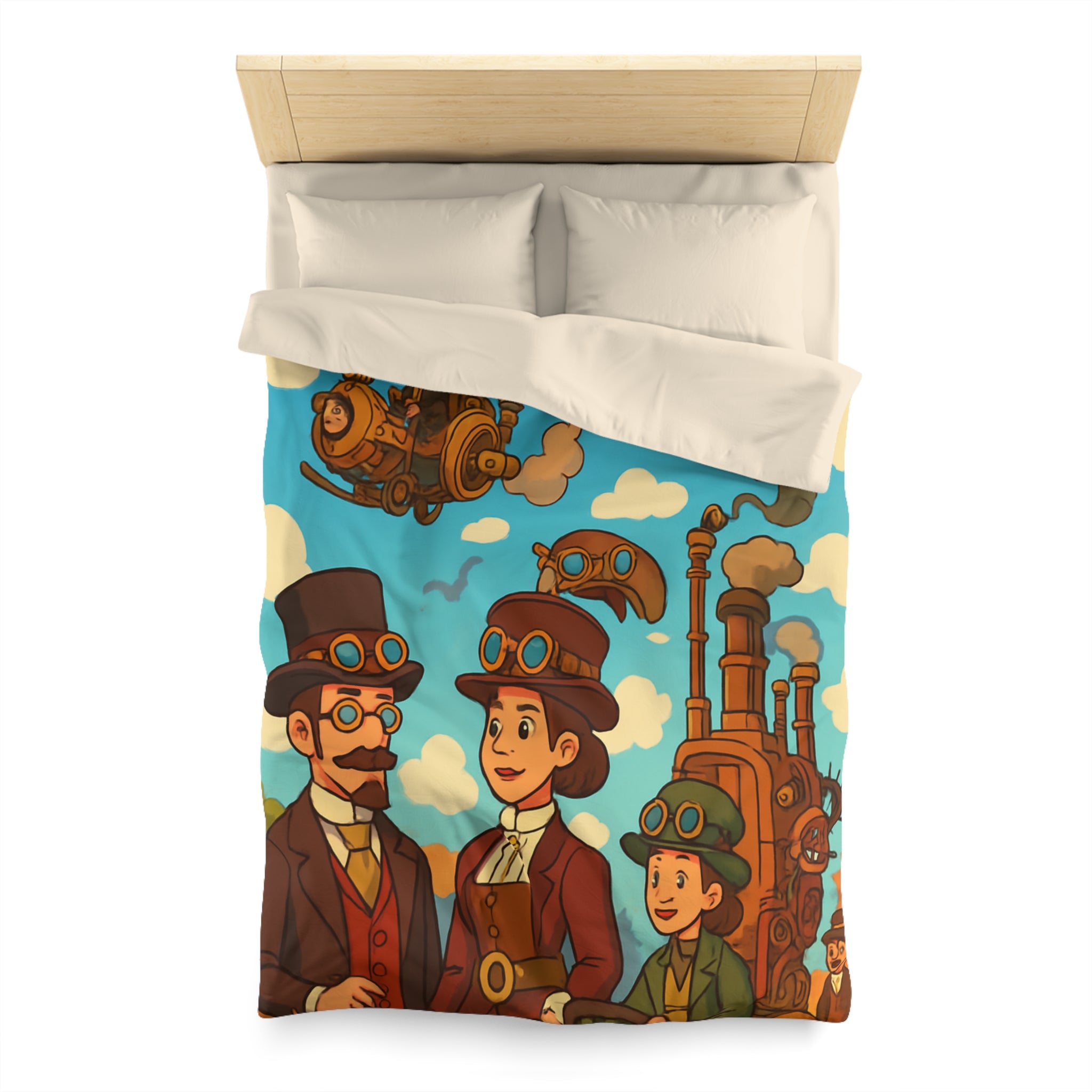Housse de couette style rétro avec motifs steampunk et engins volants artistiques