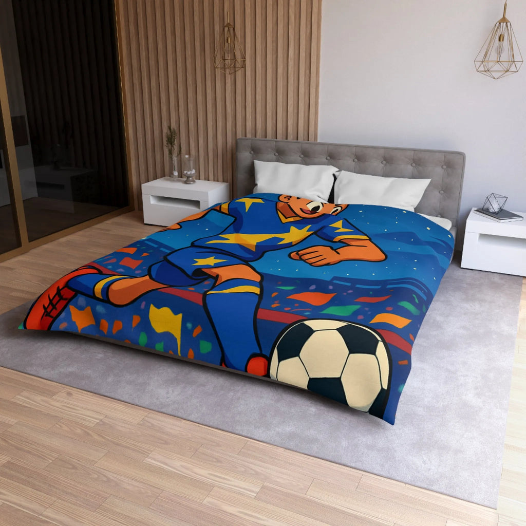 Housse de couette colorée avec joueur de football en action sous ciel étoilé