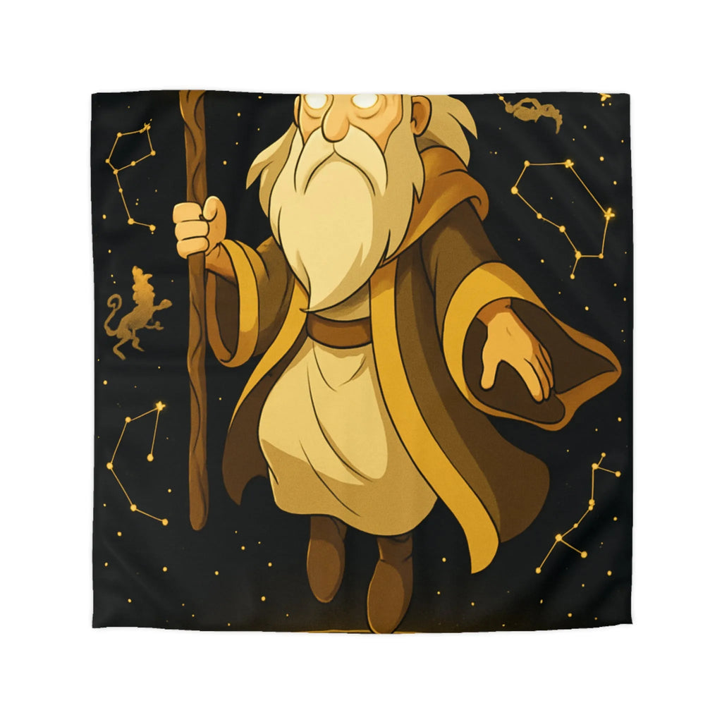 Housse de couette avec magicien illuminé et constellations dorées pour chambres enchantées