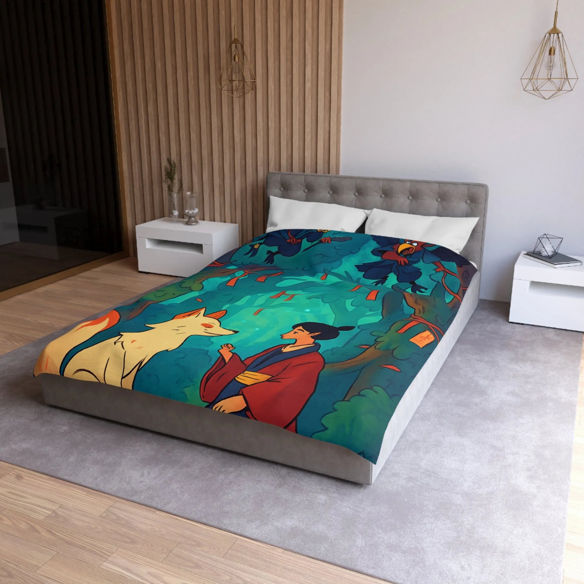 Housse de couette forêt magique avec renard et oiseaux pour chambre paisible