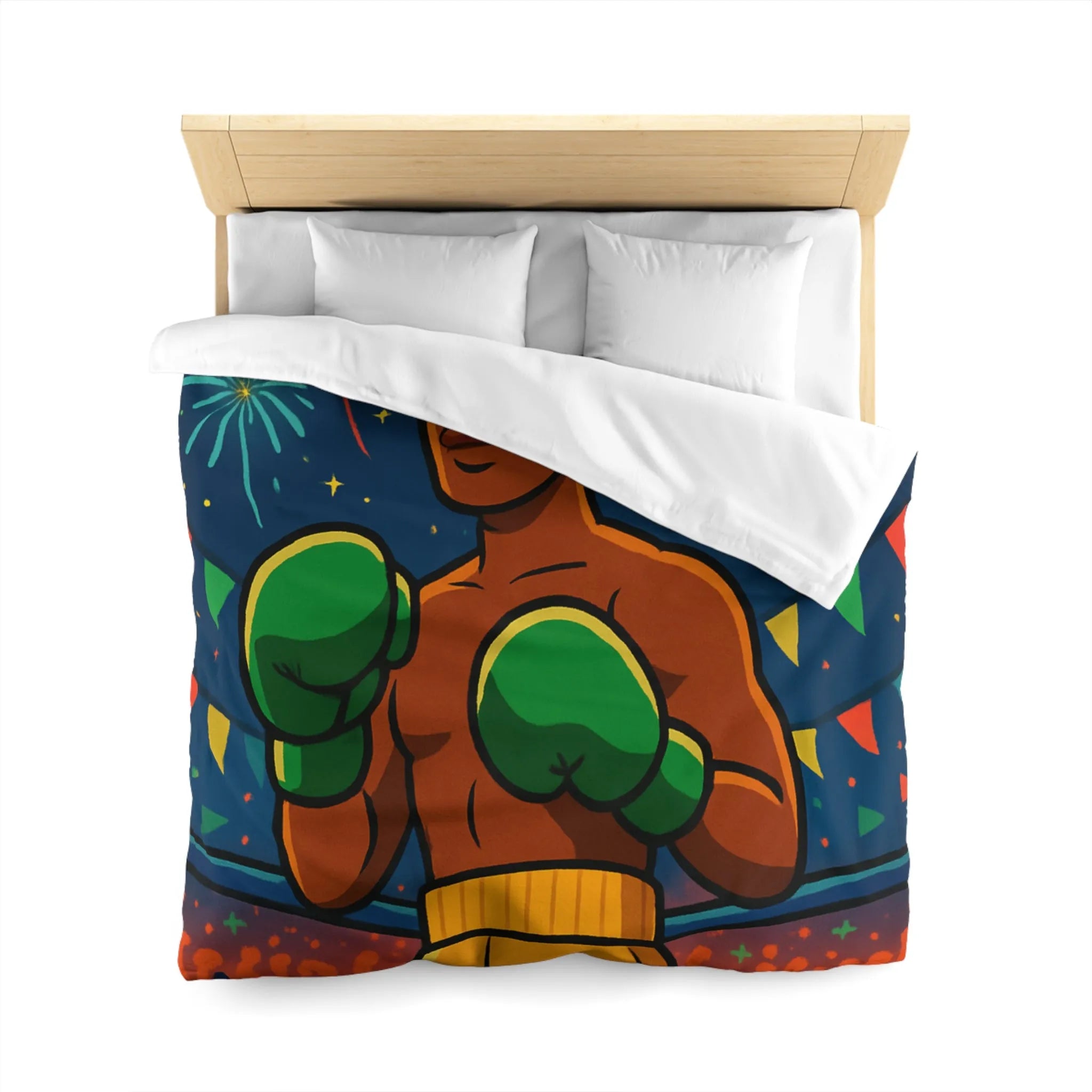 Housse de couette colorée avec boxeur et feux d'artifice pour chambre moderne et vibrante