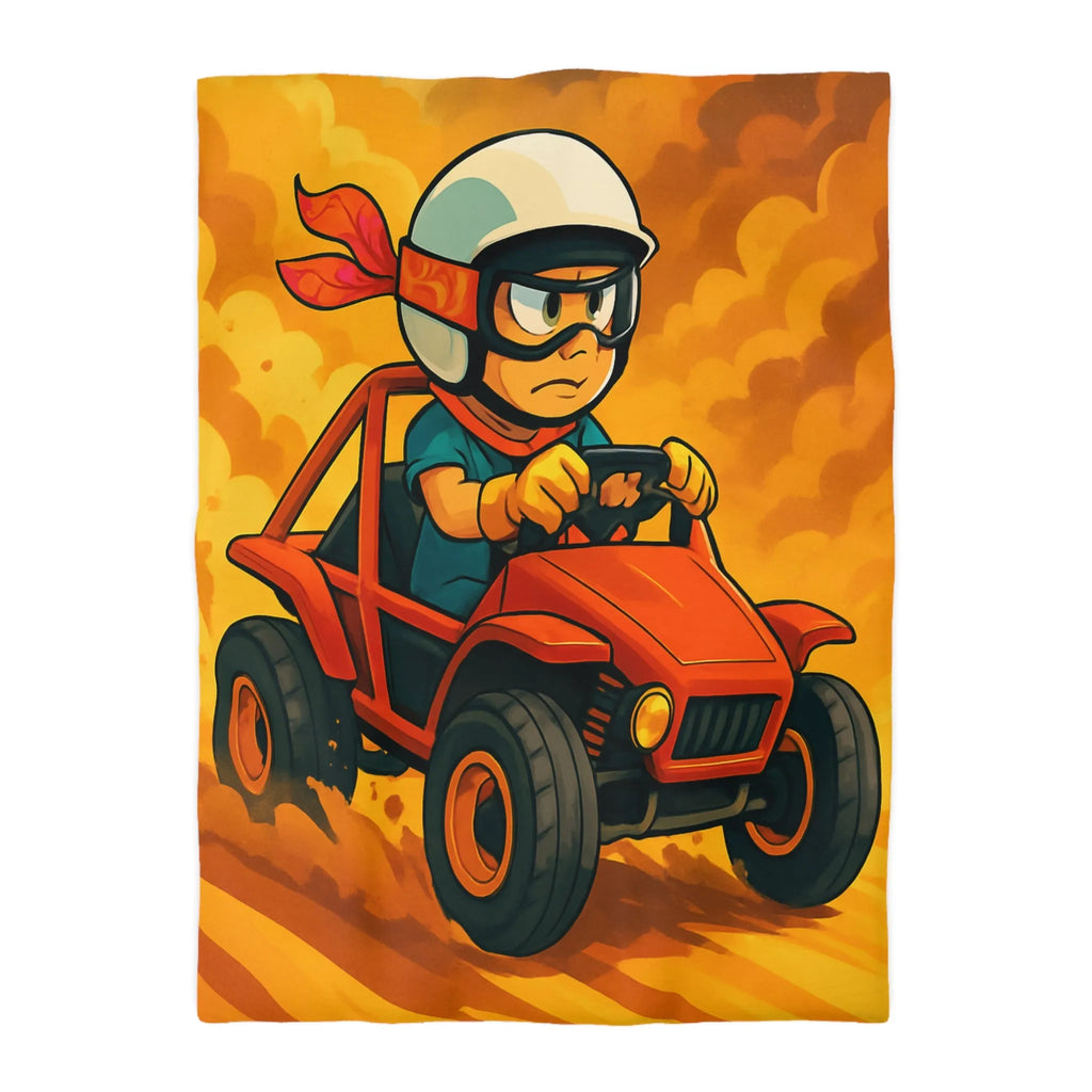 Housse de couette aventure enfant avec pilote de buggy dans le désert ensoleillé