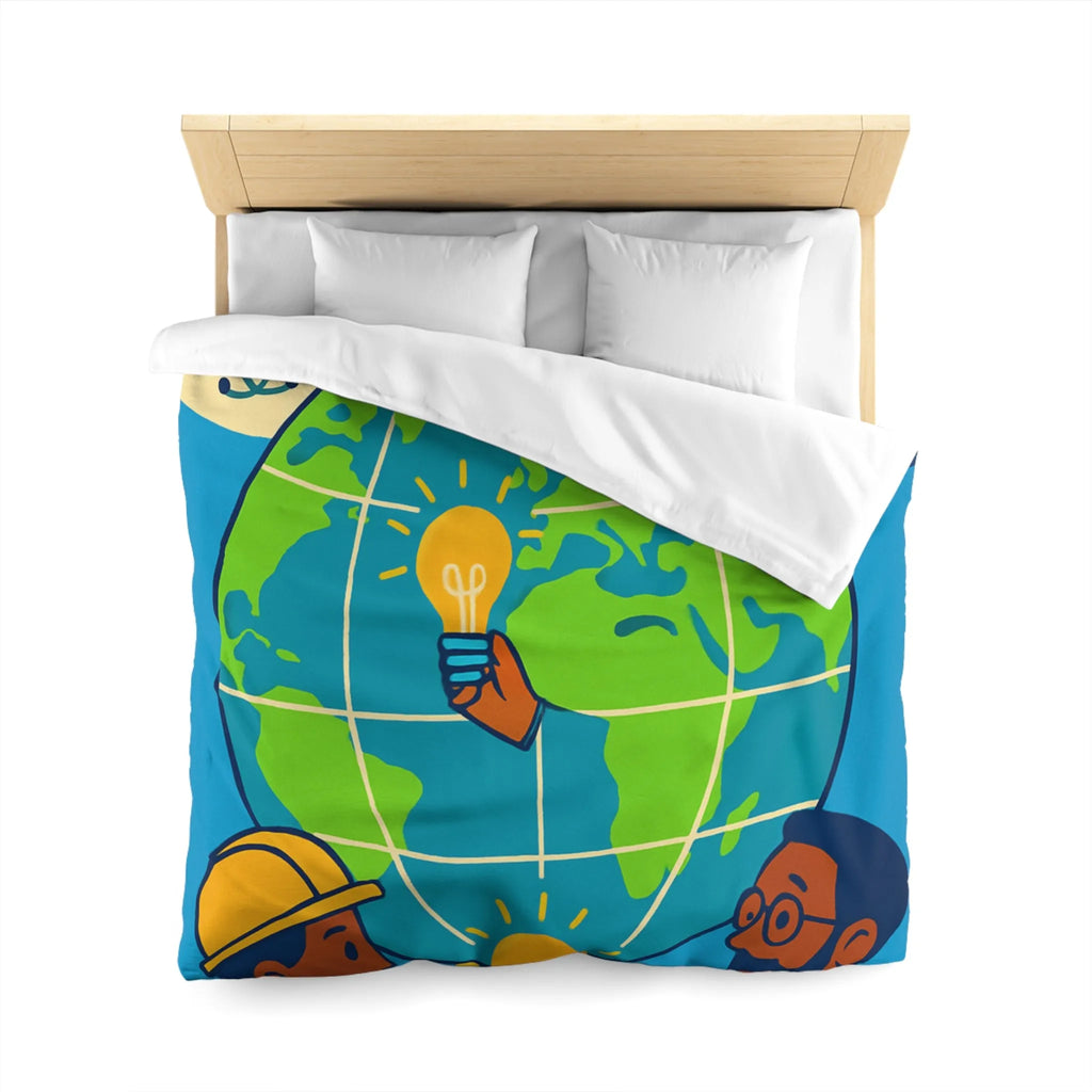 Housse de couette innovante avec globe, diversité et ampoules lumineuses pour un monde uni