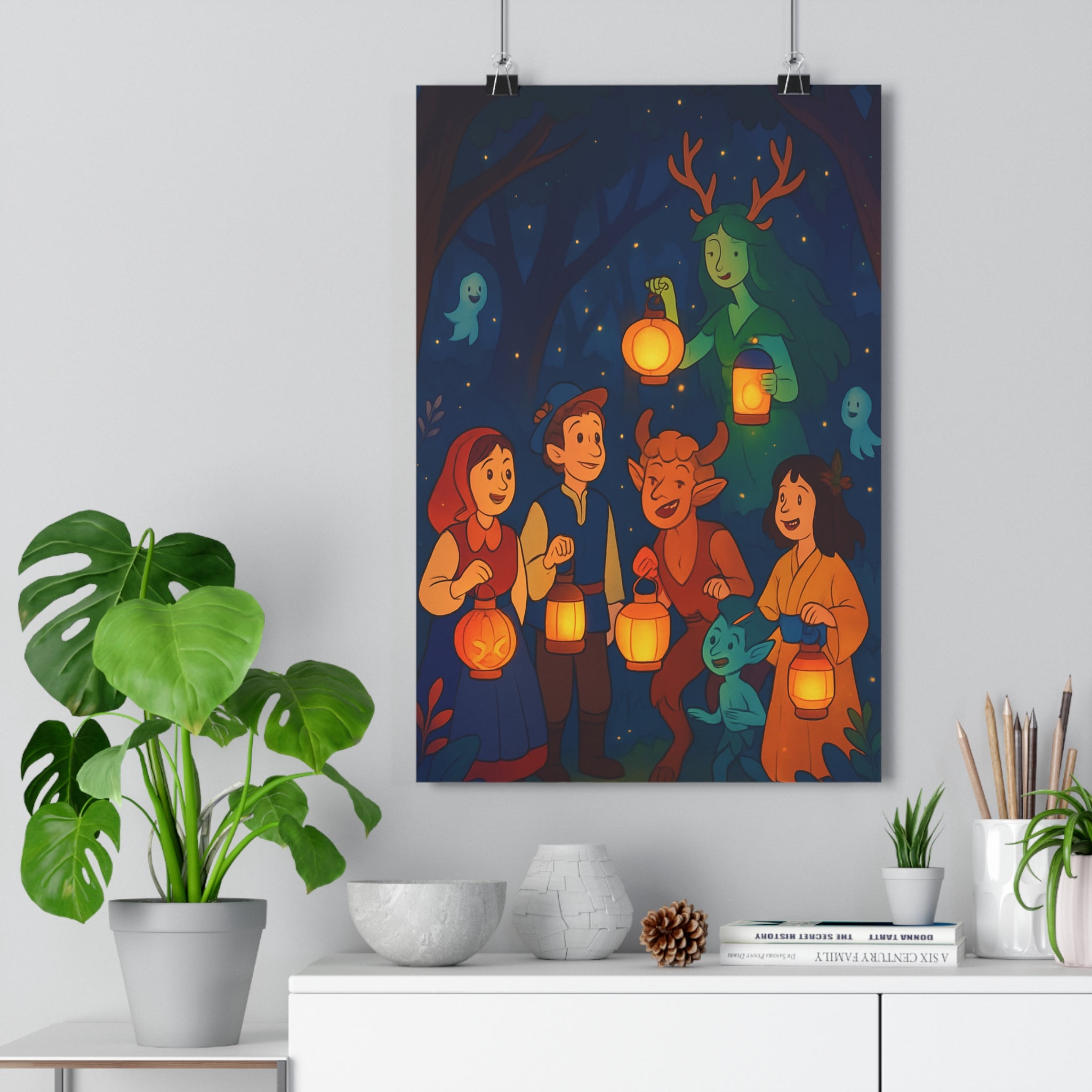 Poster décoratif animé magique mystique forêt lumineux enfant chambre salon féerique art vibrant qualité