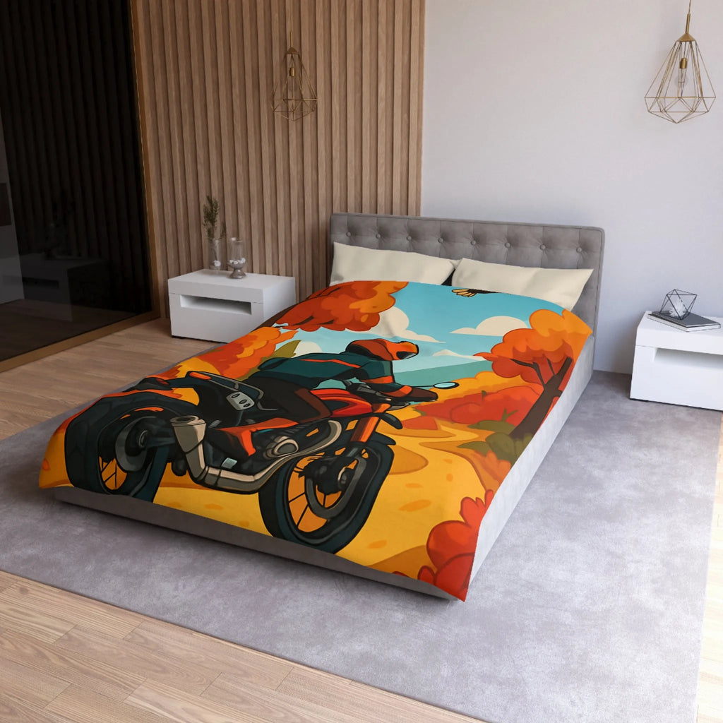 Housse de couette avec motif automnal de motard et nature aux couleurs vives
