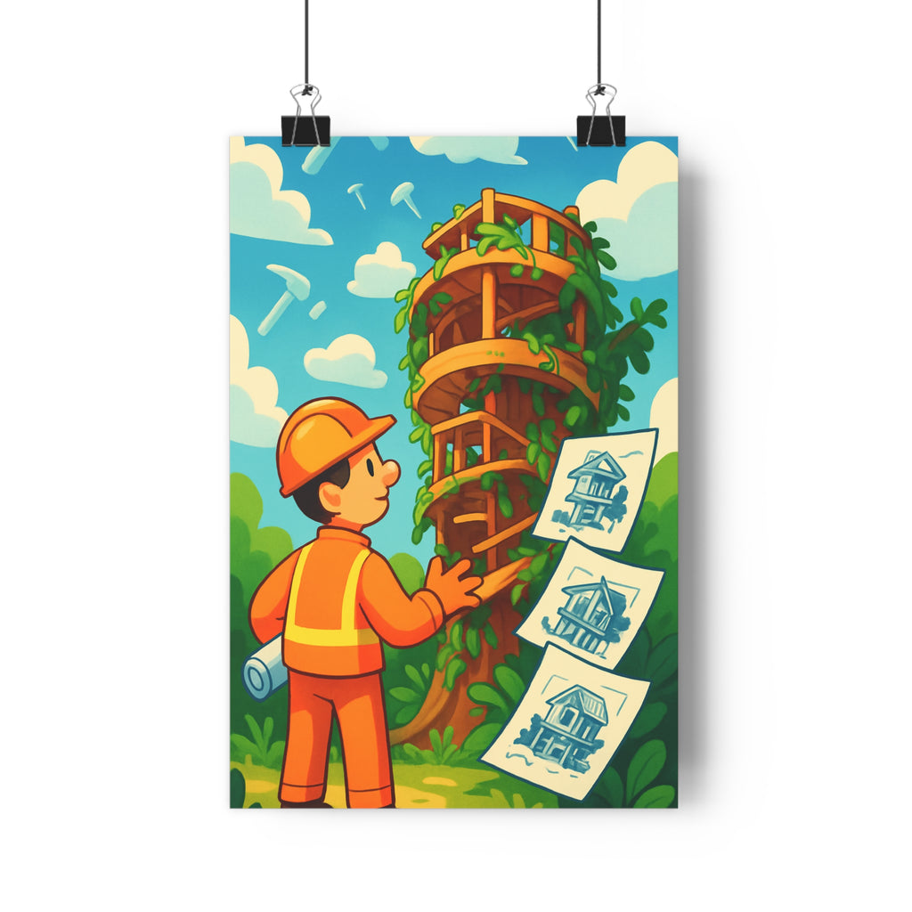 Poster décoratif cartoon orange bleu joyeux nature chambre enfant fantaisie créatif vibrant unique spirale