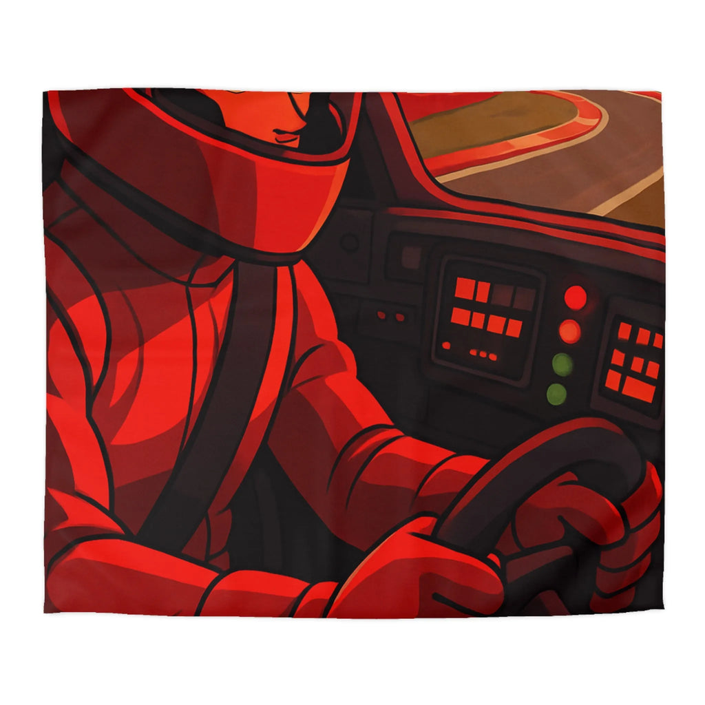 Housse de couette dynamique motif pilote de course rouge en automobile sportive
