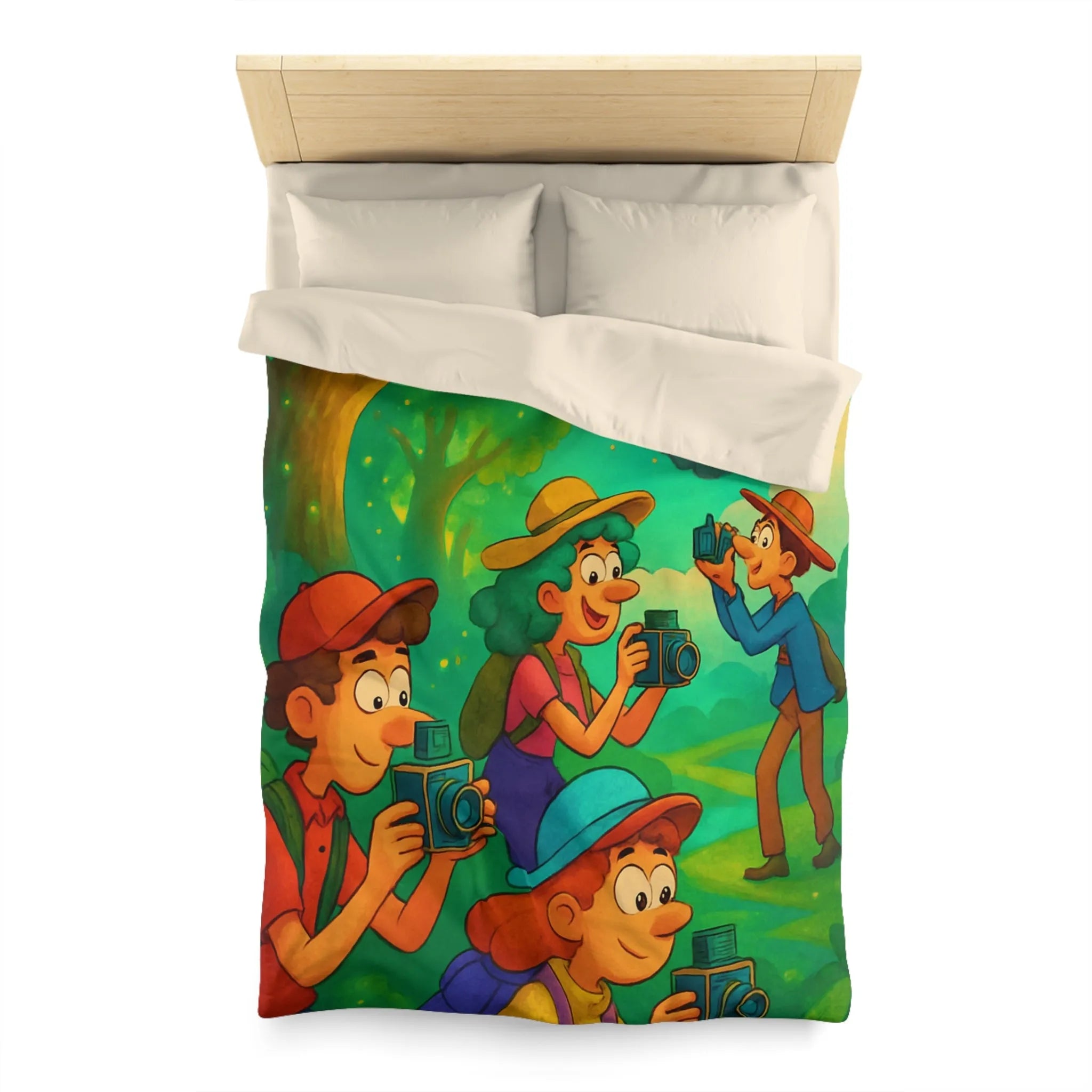 Housse de Couette Enfants Explorateurs avec Appareils Photo dans Forêt Enchantée Magique