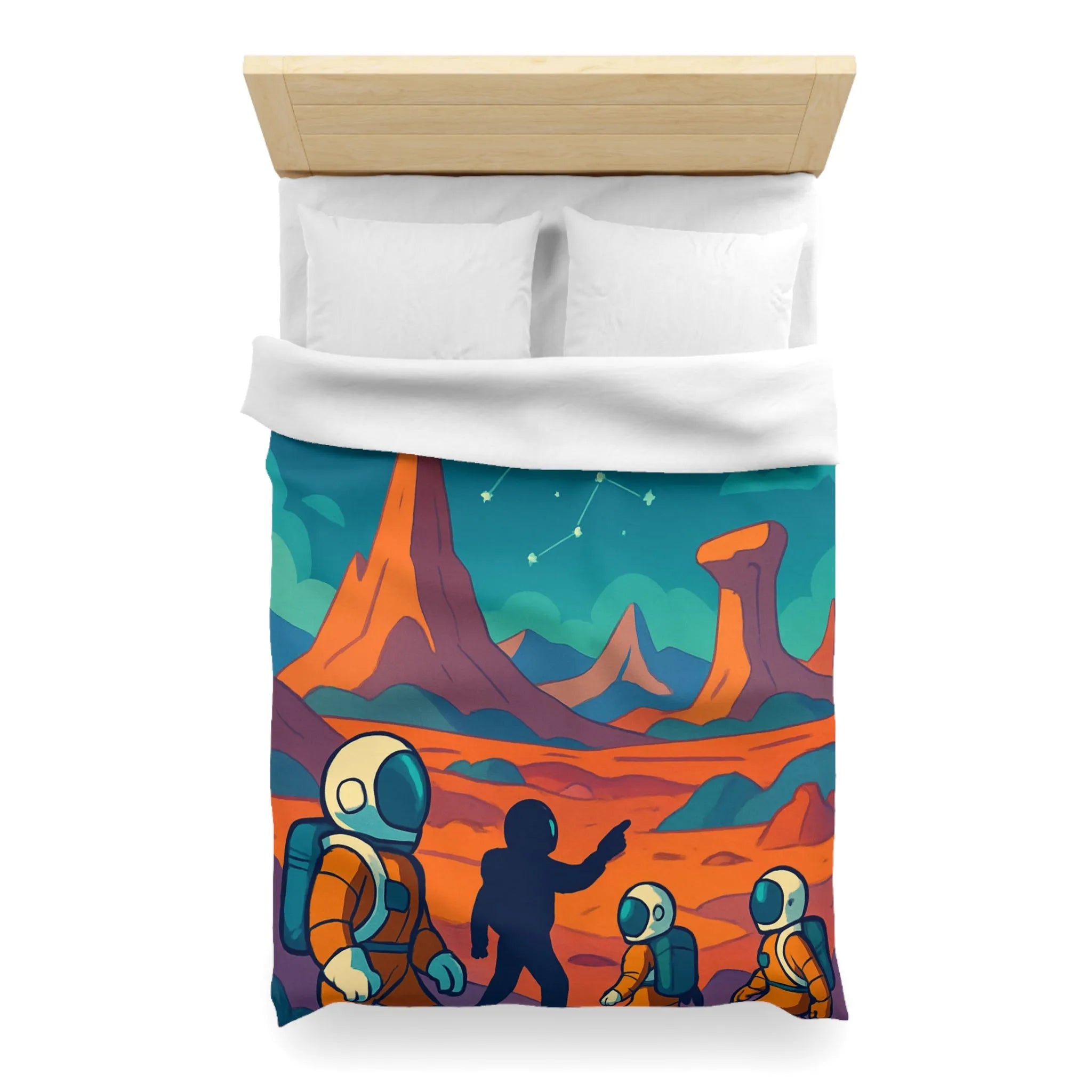 Exploration spatiale colorée : Astronautes sous la lune et constellations étoilées