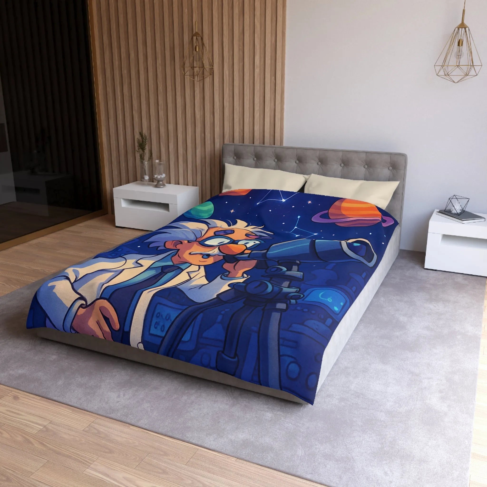 Housse de Couette Enseignant Passionné Astronomie Télescope Étoiles Planètes Enfants Chambre Décorative