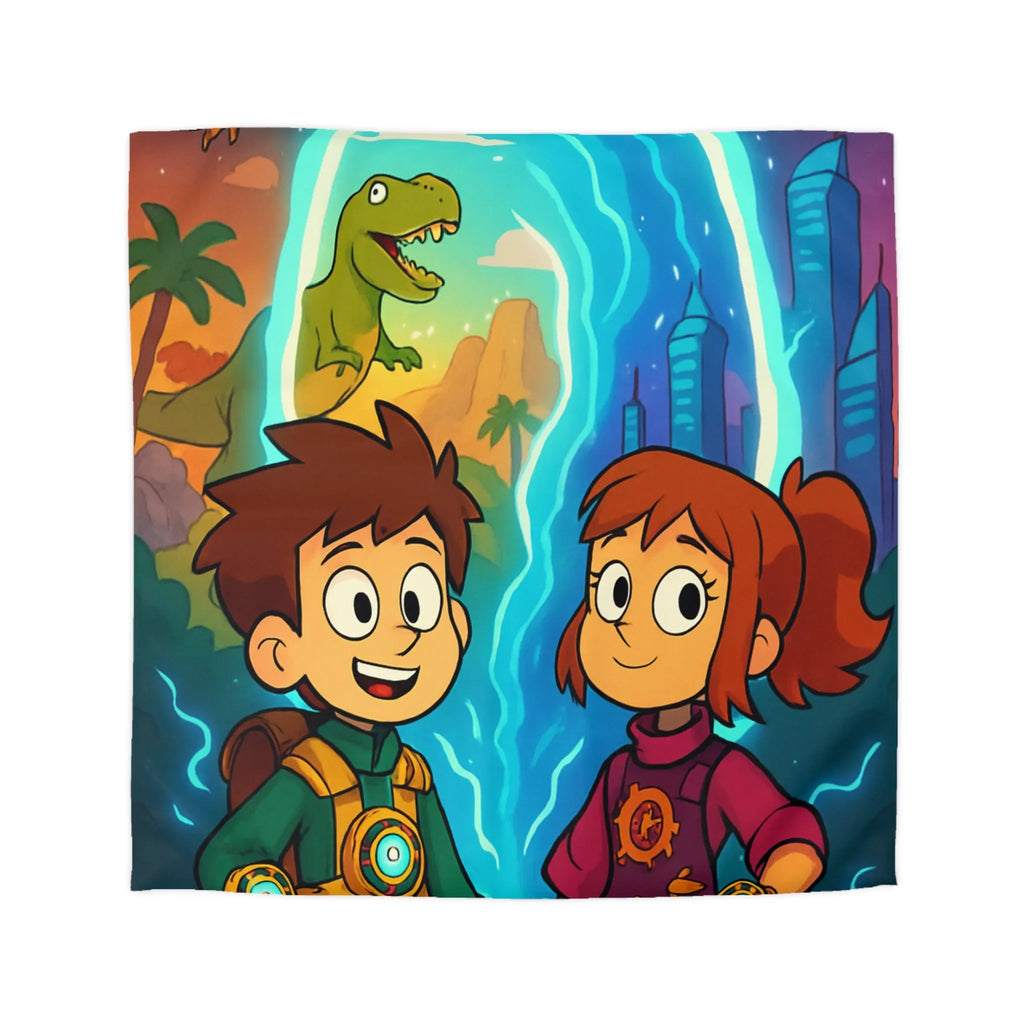 Housse de couette enfants avec illustrations dinosaures et voyage dans le temps passionnant