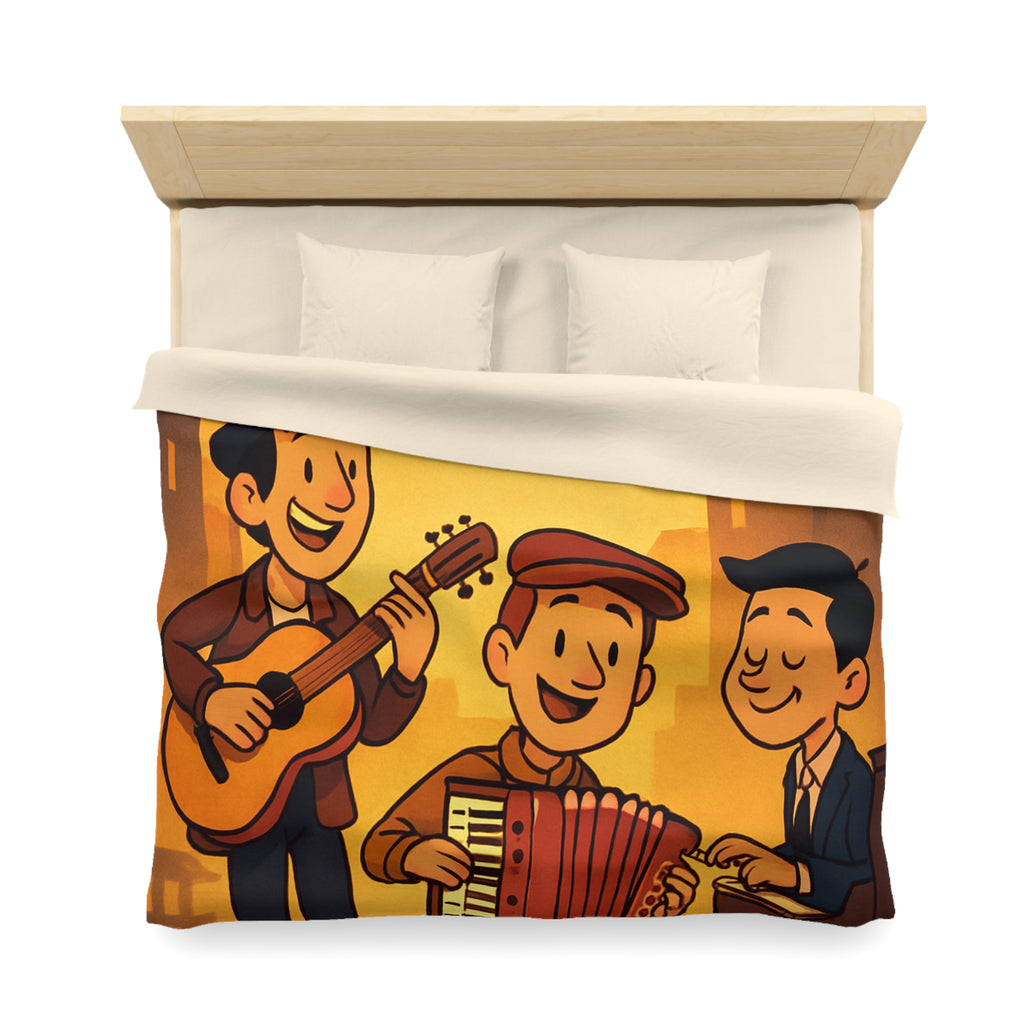 Housse de couette vintage ambiance musicale jazz avec trio de musiciens lumineux