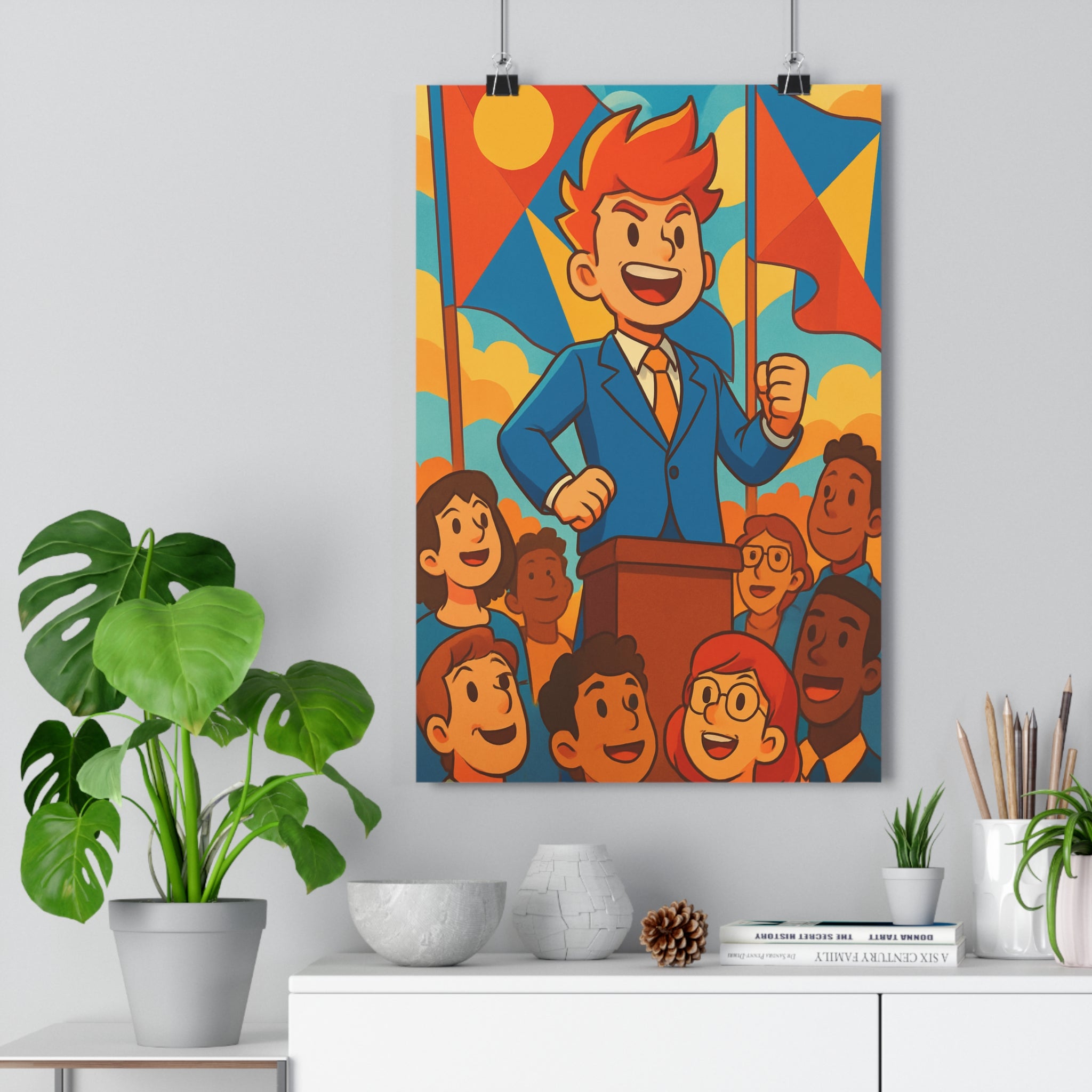 Poster décoratif personnages dynamique moderne bleu rouge joyeux salon bureau chambre enthousiasme qualité premium