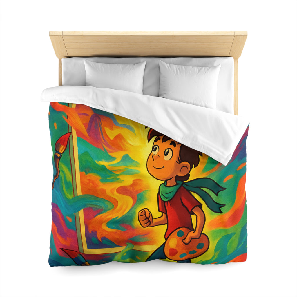 Housse de couette multicolore avec artiste créatif et peinture de pinceaux magiques