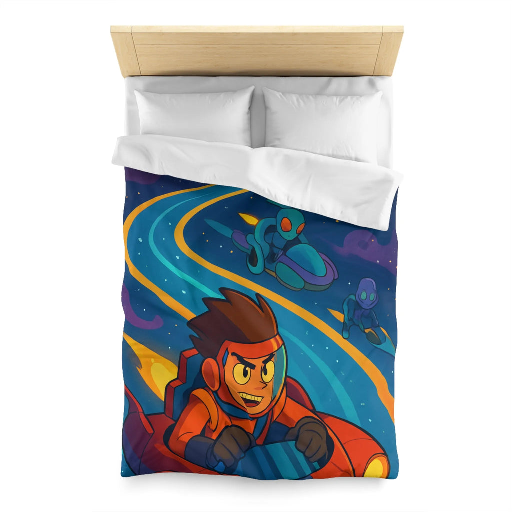 Housse de Couette Illustrée Espace avec Personnage et Vaisseaux pour Enfants Couleurs Vives