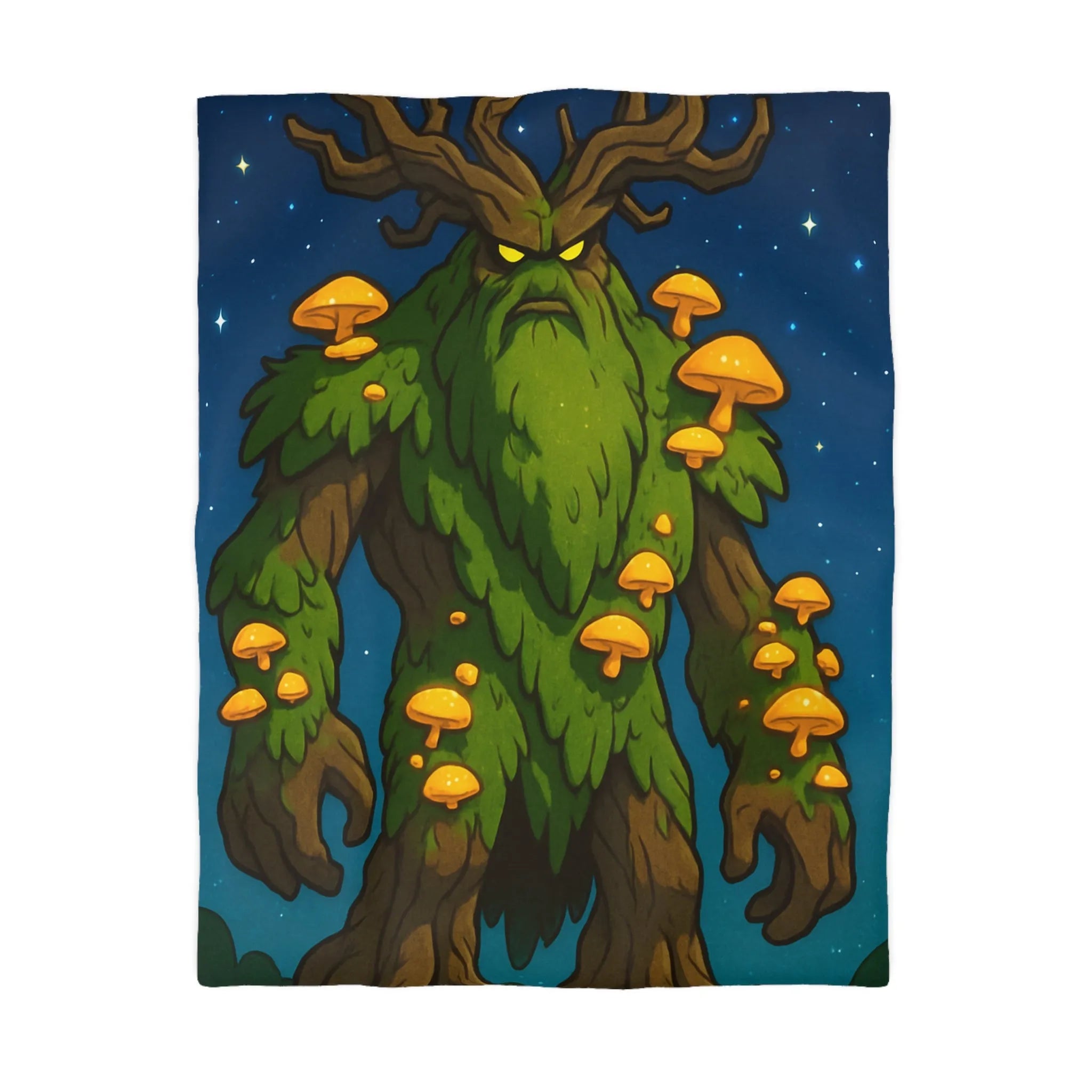 Housse de Couette Forêt Enchantée avec Ent Arbre et Champignons Lumineux Surréalistes