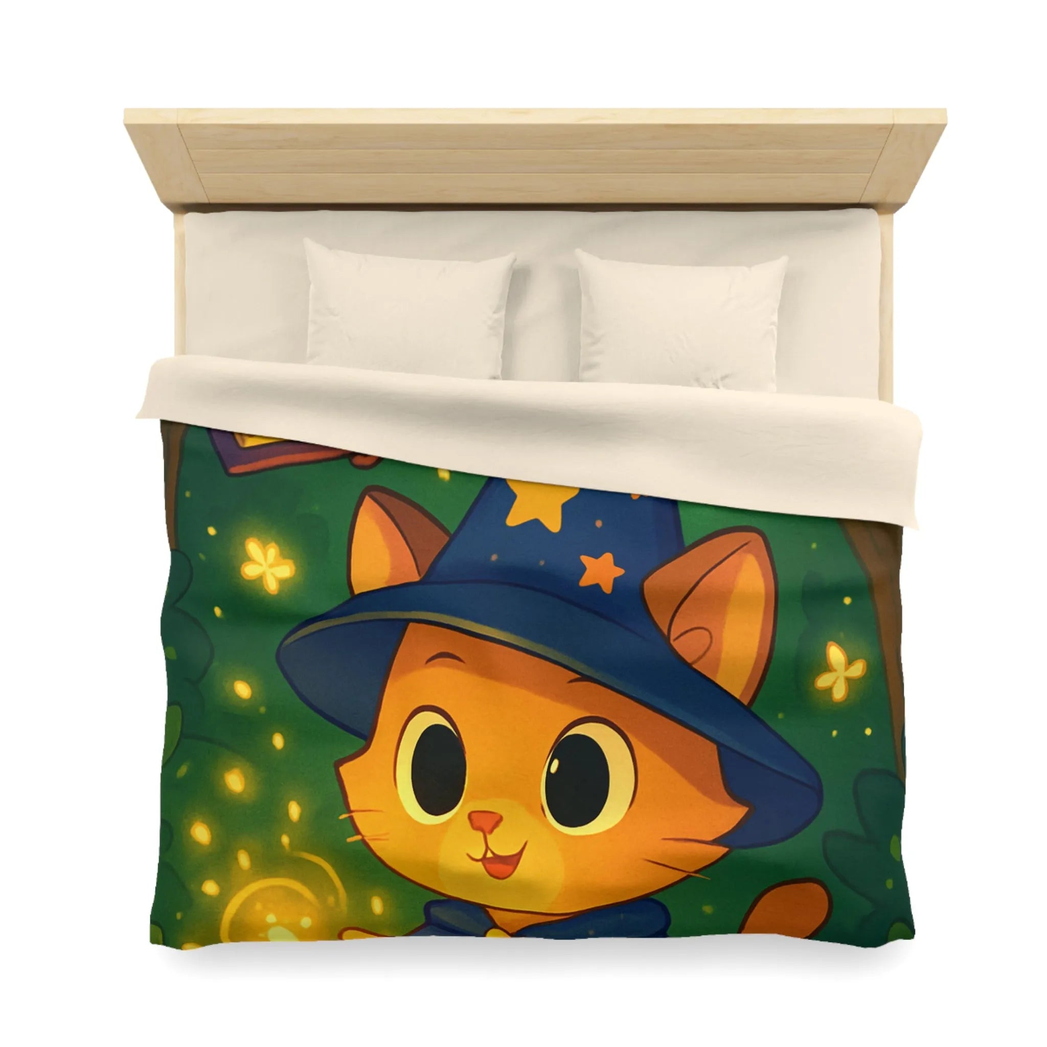 Housse de couette magique pour enfants avec chaton sorcier et forêt enchantée