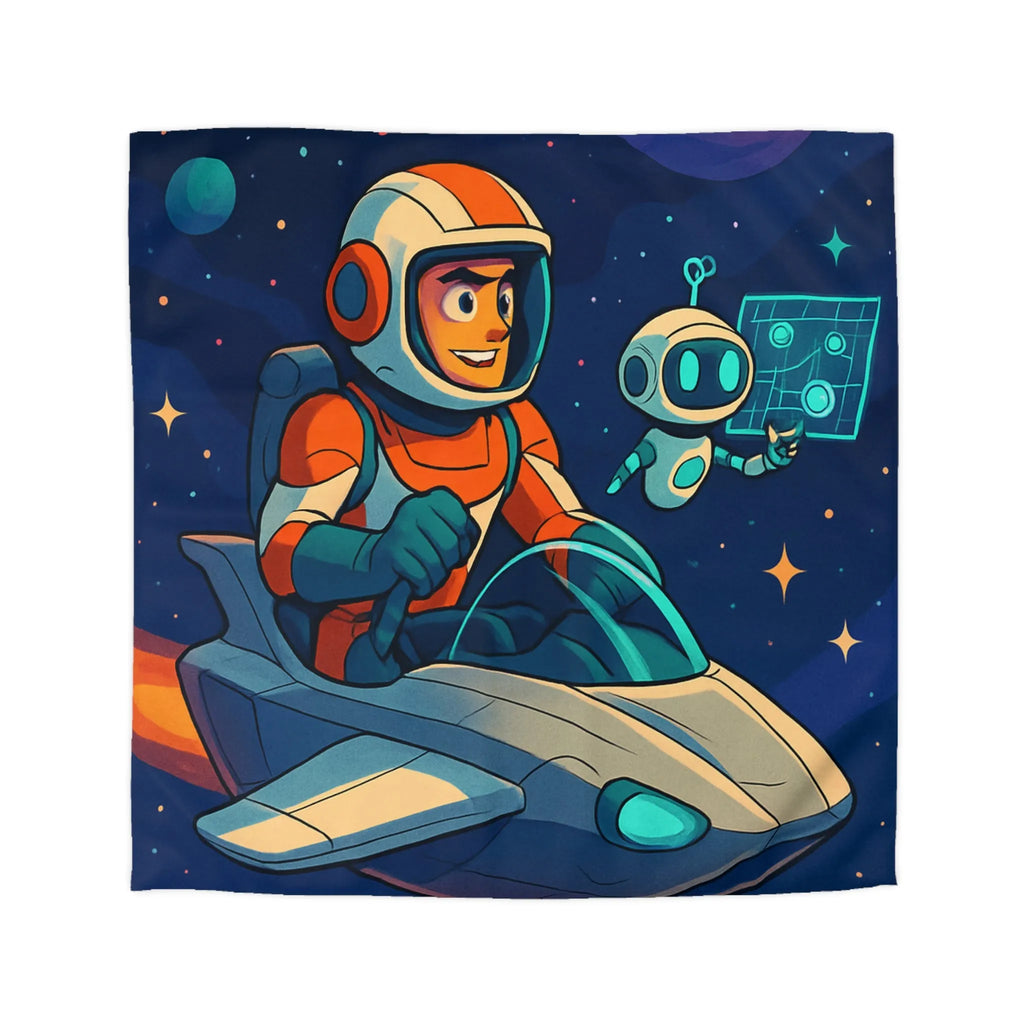 Housse De Couette Espace Enfant Avec Astronaute Et Petit Robot Amical Dessin Animé
