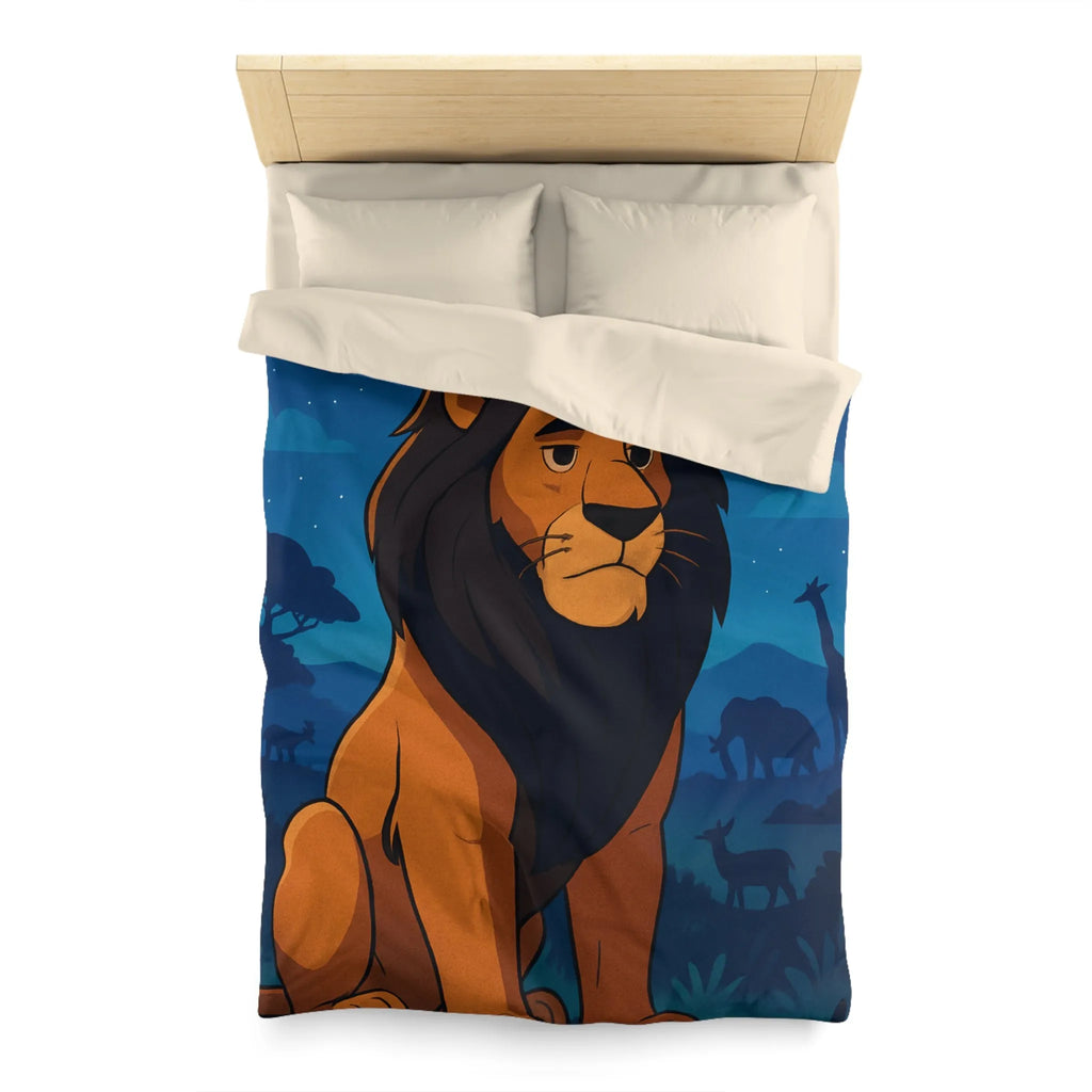 Housse de couette lion majestueux sous lune brillante pour chambre enfant rêveuse et aventurière